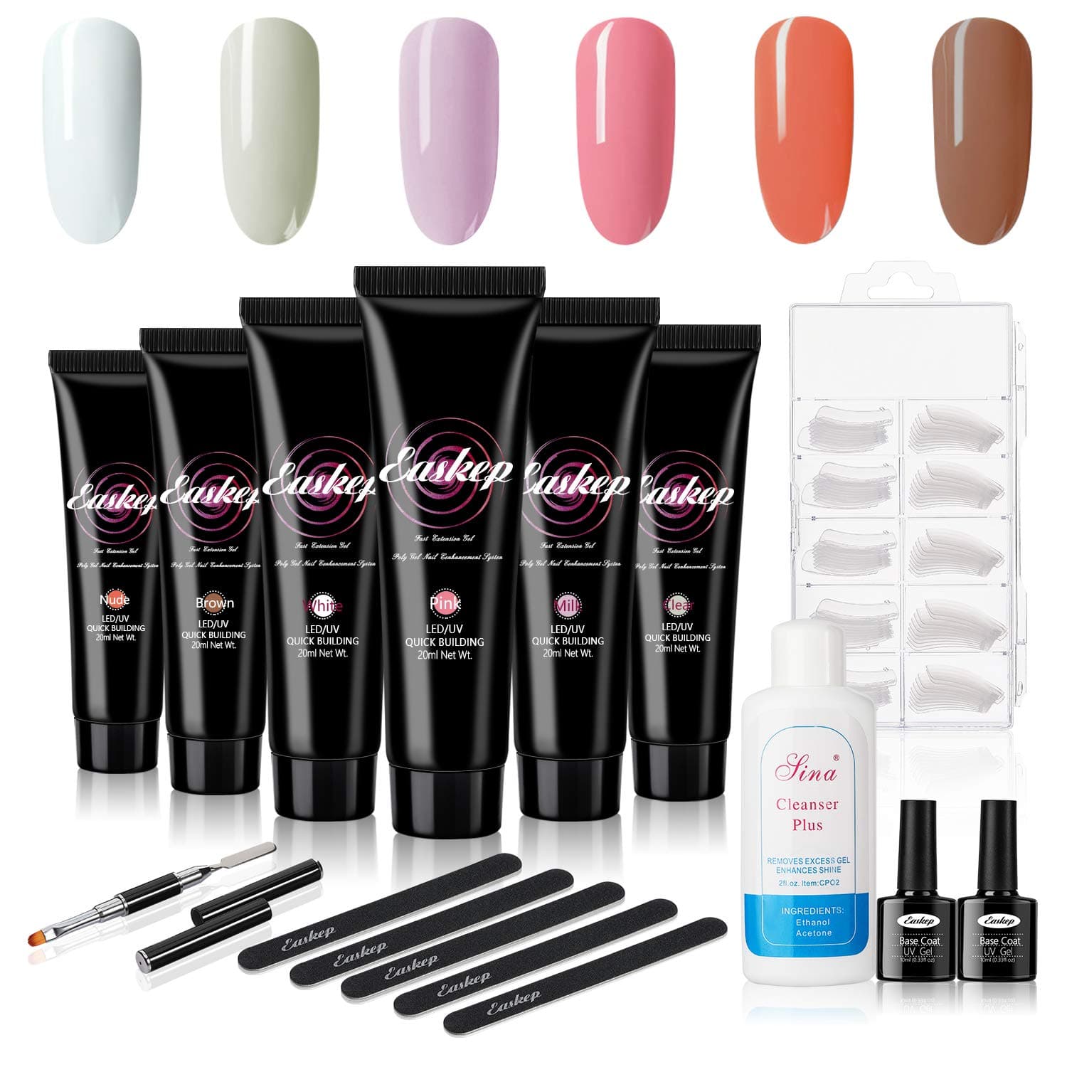 Poly Nail Gel Kit, Easkep 20ml Nail Builder Gel Extension Nail Gel Kit Trendy Nail Art French Professional Technician Nail Salon Easy DIY for Beginner at Home All-in-One Kit (Large)