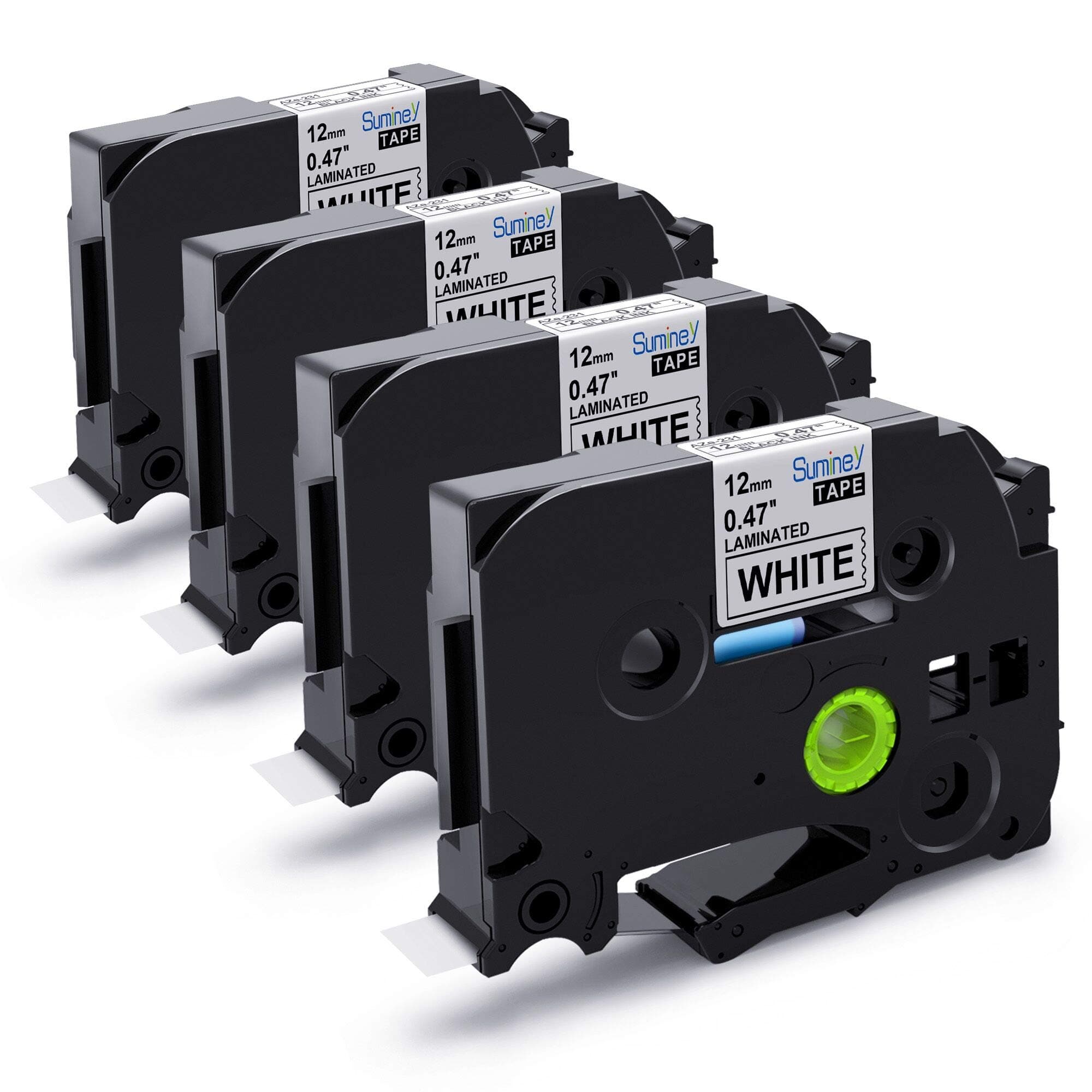 Suminey Compatible Label Tape Replacement for Brother Label Maker Tape, TZ-231 12mm 0.47" White Tape Work with Brother PT-D210 PTH110 PT-D200 PT-1230PC PT-1280, 4 Pack