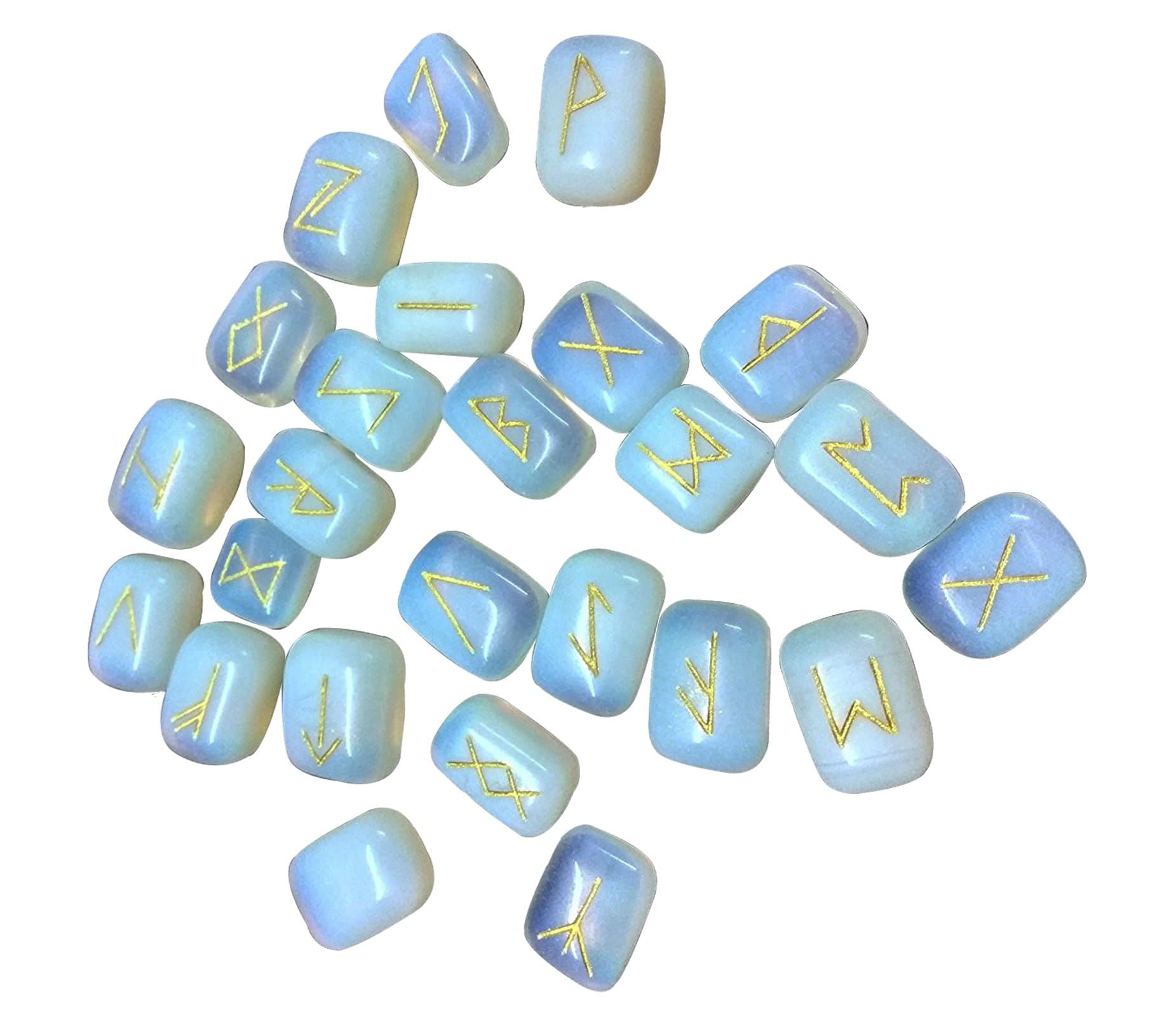 Natural Opalite Stones Rune Set Healing Reiki Tumble Stones Pouch 25 PC