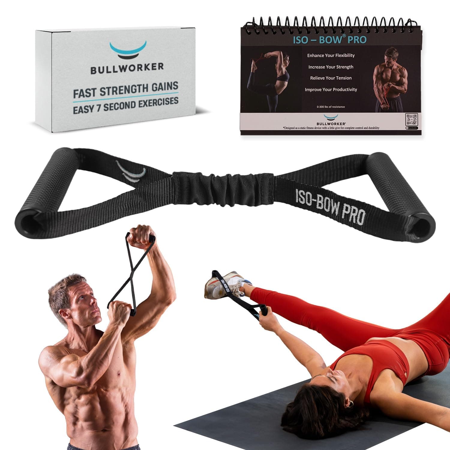 Bullworker ISO-Bow Pro Isometric Exercise Equipment: Self Resistance Portable Exercise & Stretching Straps with Handles - Yoga, Pilates, Mobility & Strength Training