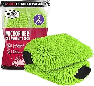 AIDEA Car Wash Mitt Microfiber Scratch & Lint Free, Premium Chenille Microfiber Wash Mitt-Green Extra Large Size (8''X12'')-2Pack