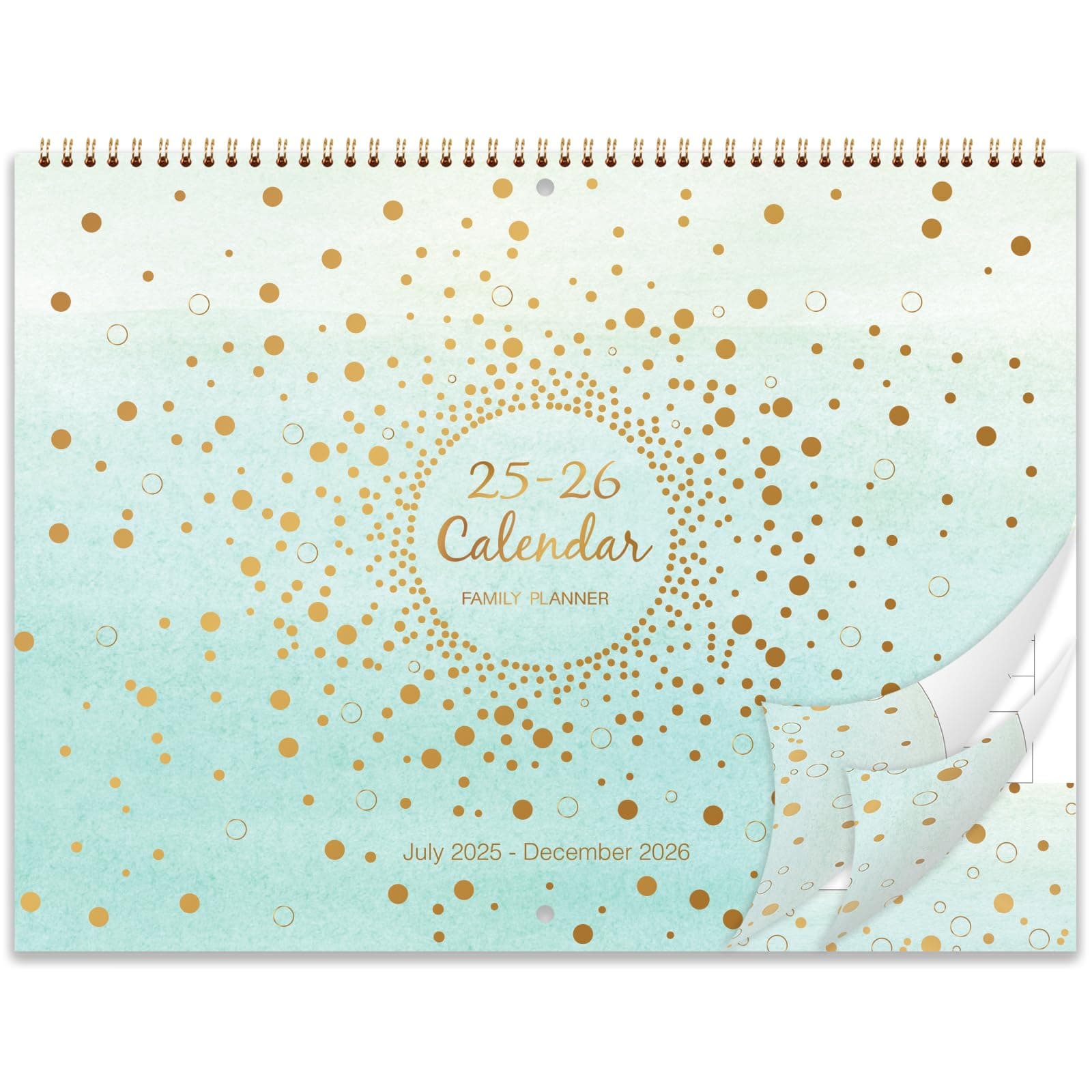 Family Calendar 2025-2026 - Calendar 2025-2026 with 6 Columns from Jul. 2025 - Dec. 2026, 42.2 x 29.7 cm, Perfect Family Planner - Pastel Green