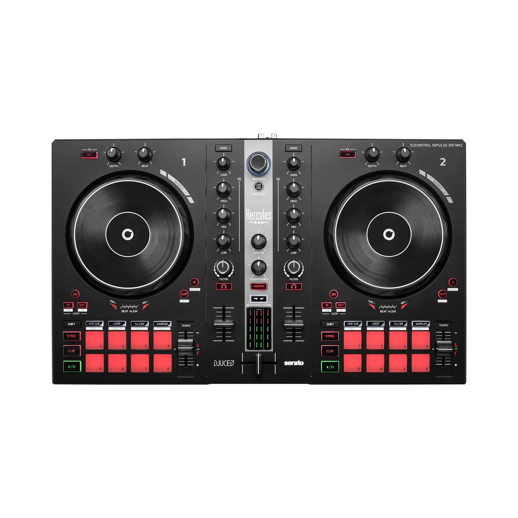DJControl Inpulse 300 MK2 USB DJ Controller – Beginner DJ Set, 2-Deck Mixer with Built-In Sound Card, 16 Pads, Serato DJ Lite & DJUCED Software Included