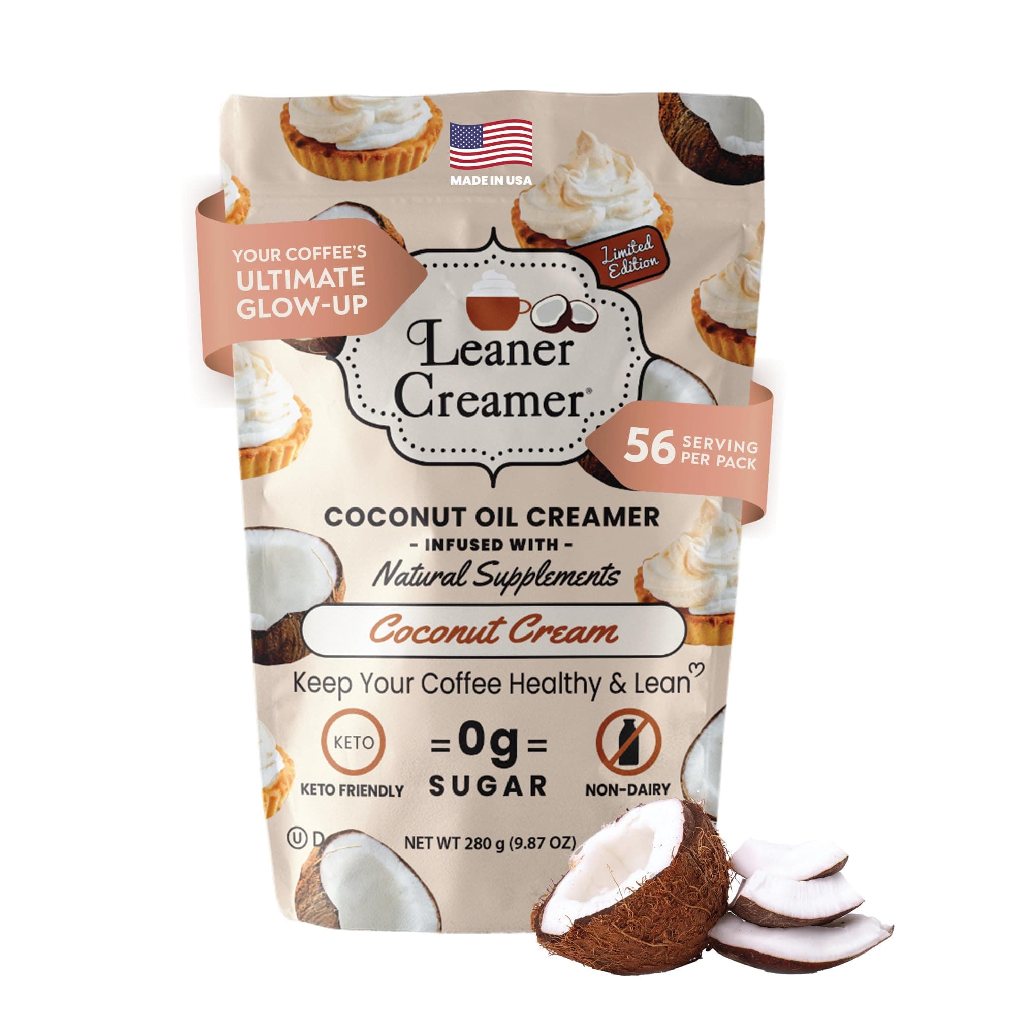 - Coconut Creamer with Superfood Ingredients – Non-Dairy, Sugar-Free, Keto, Gluten-Free Powdered Coffee Creamer – Coconut Cream – 280g