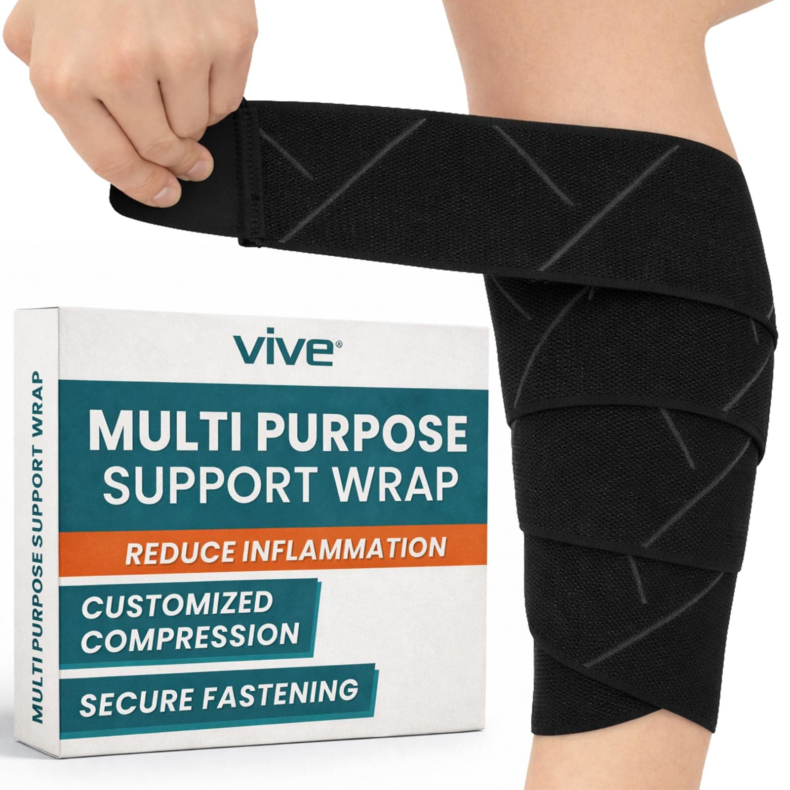 Vive Elastic Knee Wrap - Ankle, Foot, Calf & Wrist Support for Pain Relief - Compression Bandage for Legs, Edema, Weightlifting, Sports, Plantar Fasciitis (One Size)