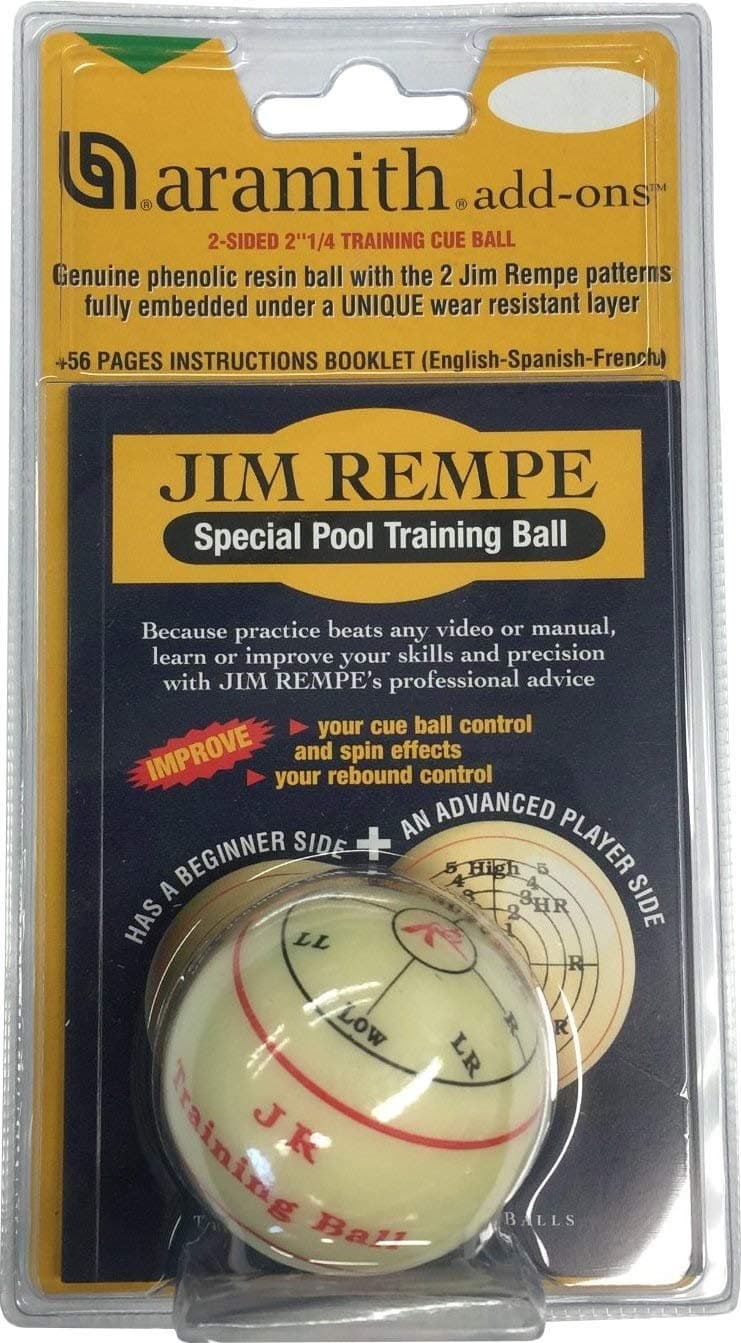 Jim Rempe Training Cue Ball 2-1/4" Regulation Size Billiard Pool Ball With Instruction Manual Learn to Play Better