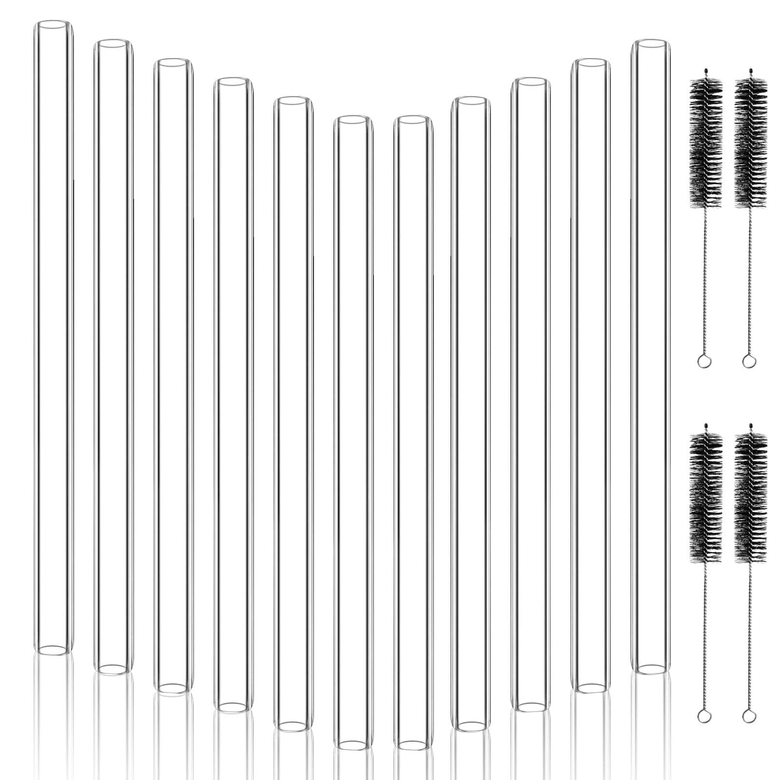 20pc 8" Long Glass Borosilicate Blowing Tubes, 12mm OD, 8mm ID, 2mm Thick Wall Clear Glass Pipe with 4 Cleaning Brush