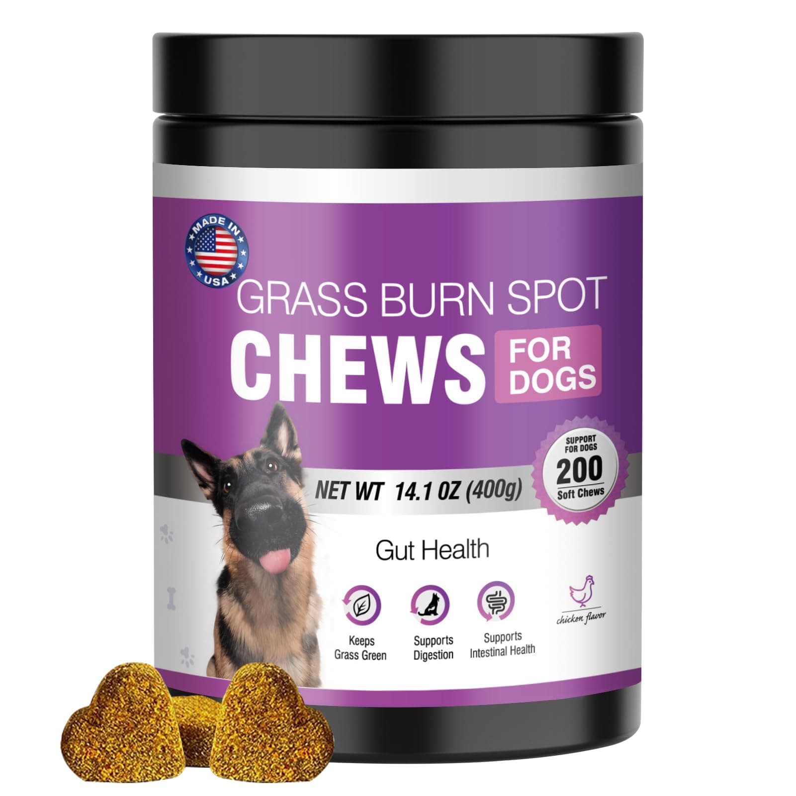 Grass Burn Spot Chews for Dogs Dog Pee Grass Neutralizer 200 Green Grass Dog Chews Urine Lawn Spot Protector Urinary Tract Support Dog Bladder Support Cranberry, Apple Cider Vinegar, DL-Methionine