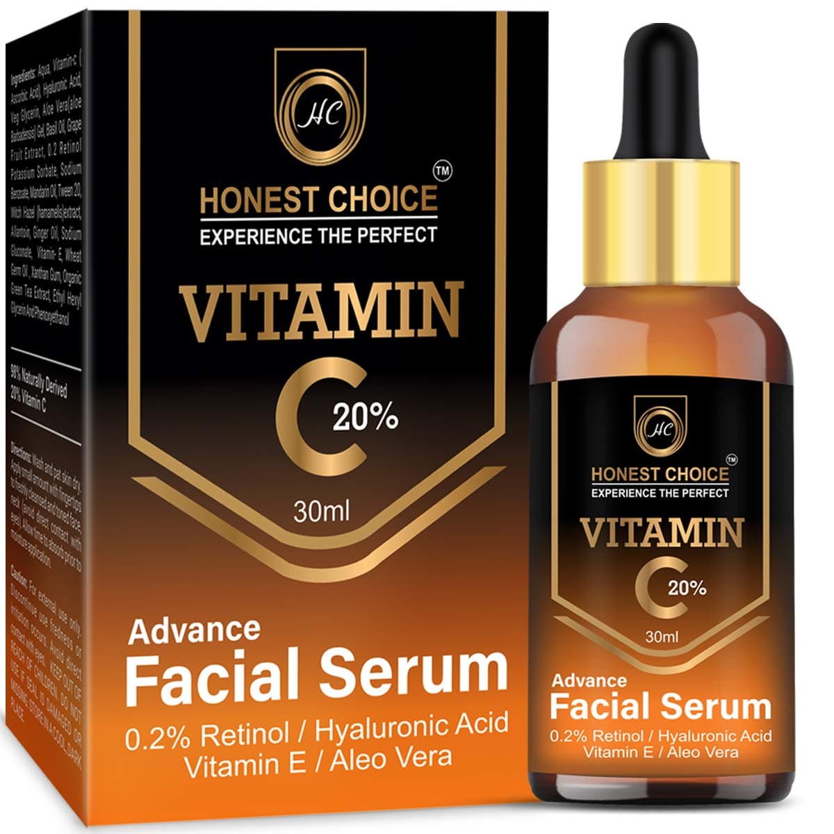 Honest Choice Vitamin C Serum with Hyaluronic acid, Aleo Vera, and Vitamin E/Anti Aging Face Serum/Skin Brightening and Lightening (C Serum)