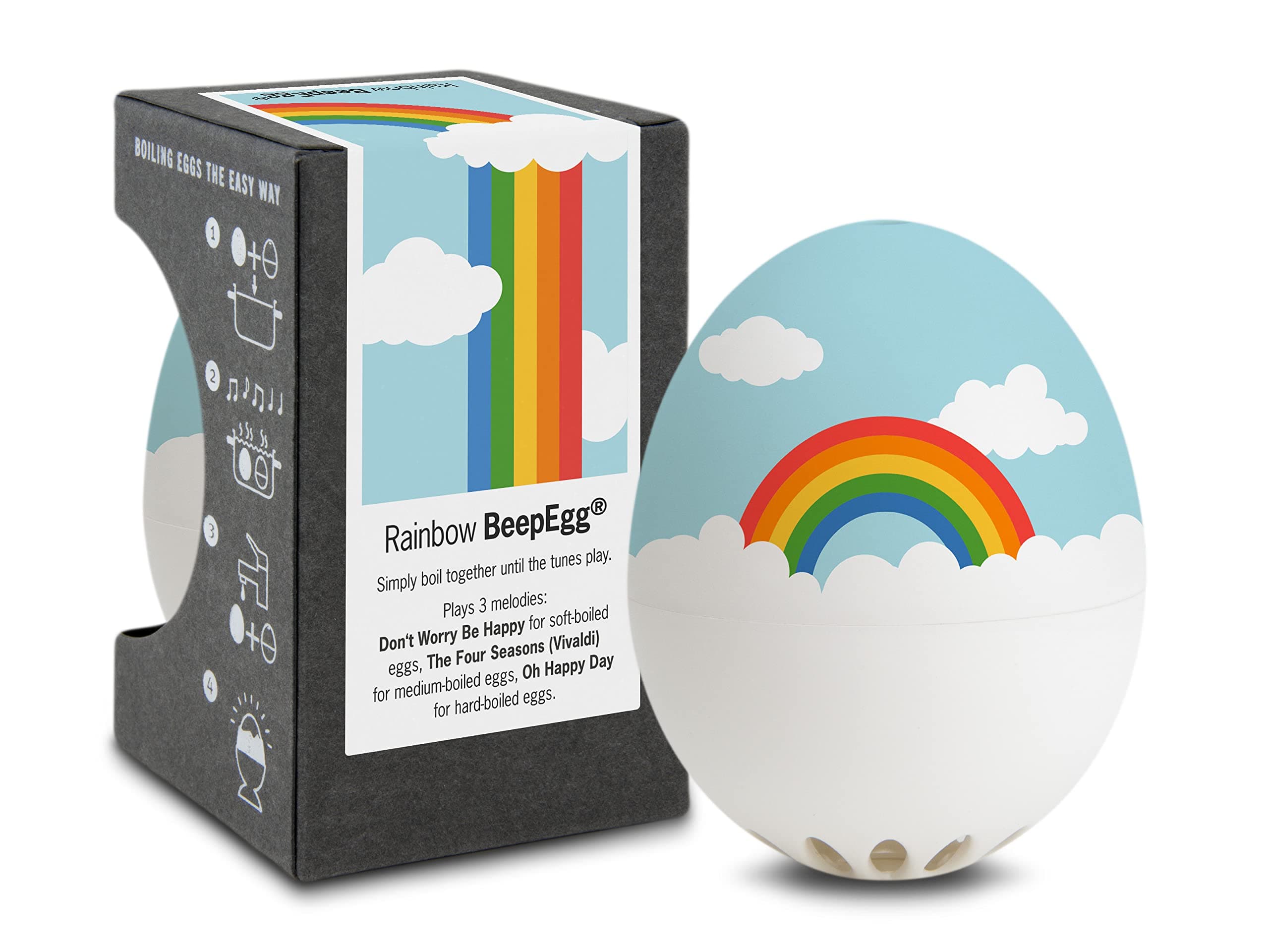 Rainbow BeepEgg – Egg Timer for Boiling Eggs – Musical Egg Cooker for Soft, Medium, Hard Boiled Eggs – Food Safe – Singing Floating Egg Timer – Egg Cooker for 3 Levels of Doneness - Brainstream