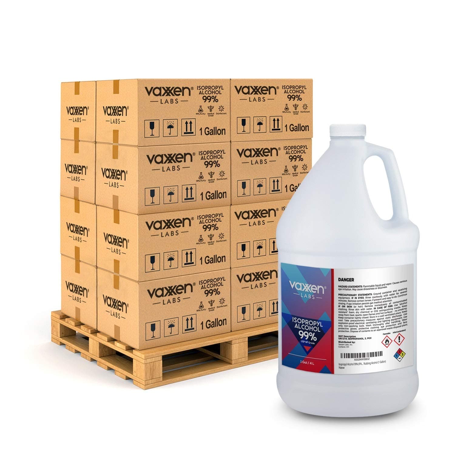 Vaxxen Labs Isopropyl Alcohol 99% (IPA) - USP-NF Medical Grade Concentrated Rubbing Alcohol - 1 Pallet (144 Gallons)