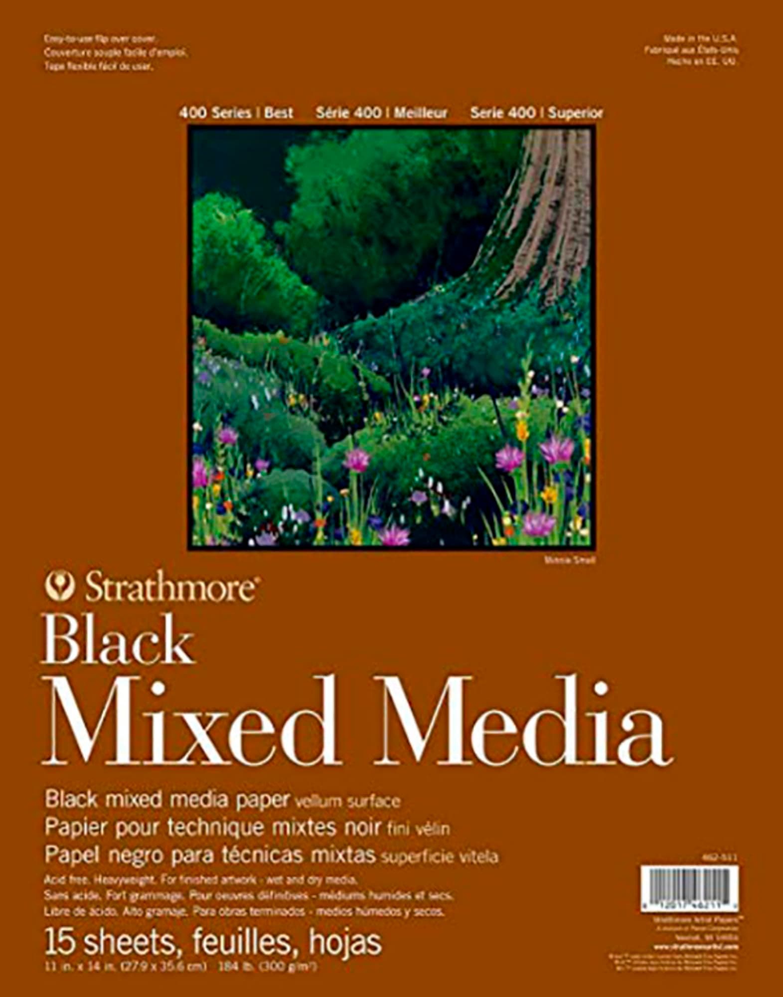 Strathmore 400 Series Mixed Media Paper, Black, Glue Bound Pad, 11x14 inches, 15 Sheets (184lb/300g) - Artist Paper for Adults and Students - Watercolor, Gouache, Graphite, Ink, Pencil, Marker