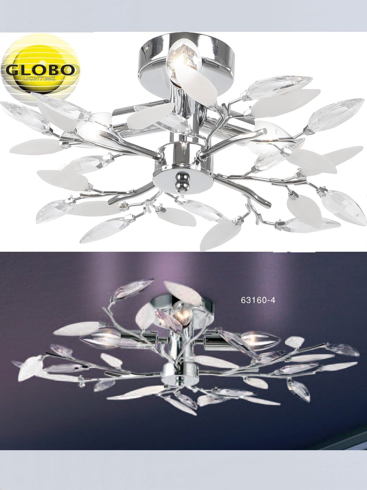 globo 63160-4 E14 40 Watt Vida Ceiling Lamp Chrome, Plastic Clear