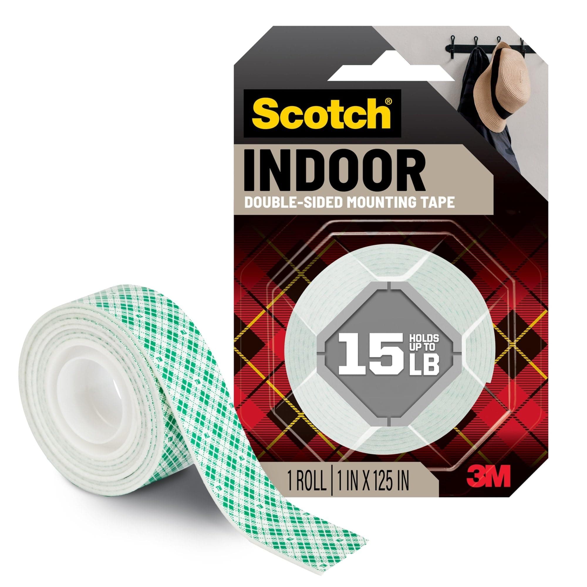 Scotch Brand 112L Double-Sided Mounting Tape,1 in x 125 in, White