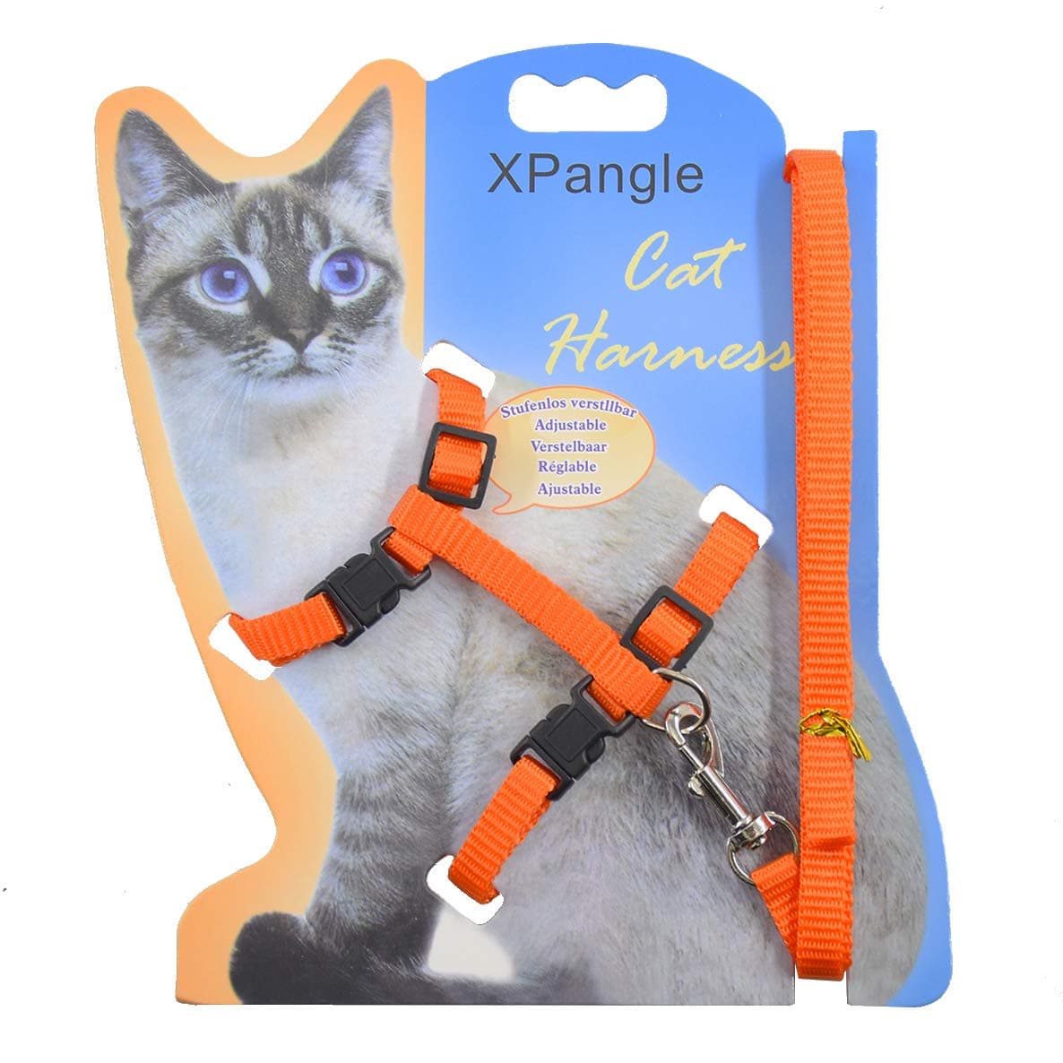 Cat Harness and Leash Adjustable Nylon Halter Harness Kitten Nylon Strap Belt Safety Rope Leads (Orange)