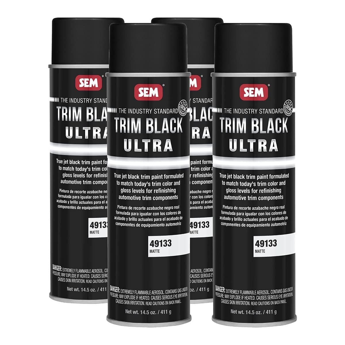 SEM Trim Black Ultra | Jet-Black Trim Car Spray Paint for Plastic, Aluminum, Steel and Stainless Steel | 4-Pack |