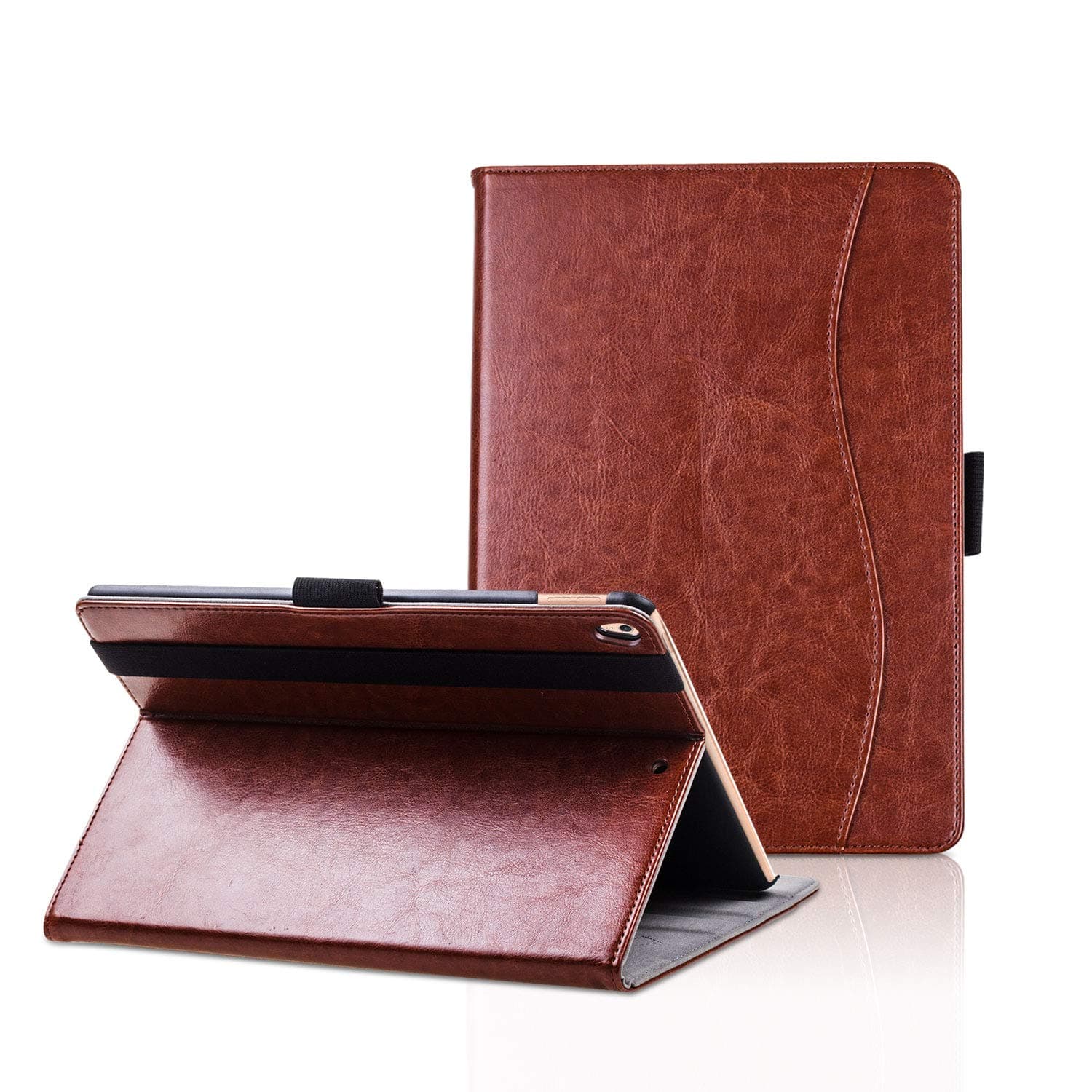 MENZO Case for iPad Air 3rd Generation 2019 / iPad Pro 10.5 2017, Premium Leather Protective Folding Stand Folio Multiple Viewing Angles Smart Auto Wake/Sleep Cover with Pencil Holder & Pocket,Brown