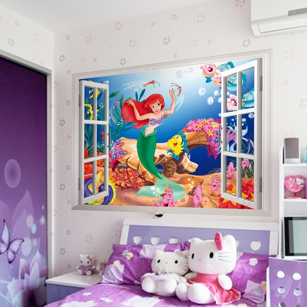 Jojoplaza The Little Mermaid Removable Kids Room Wall Decor Decal Stickers