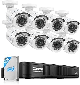 ZOSI 1080P H.265+ Home Security Camera System with AI Human Vehicle Detection, 5MP 3K Lite 8 Channel CCTV DVR Recorder with 2TB Hard Drive and 8 x 1080p Surveillance Bullet Camera Outdoor Indoor