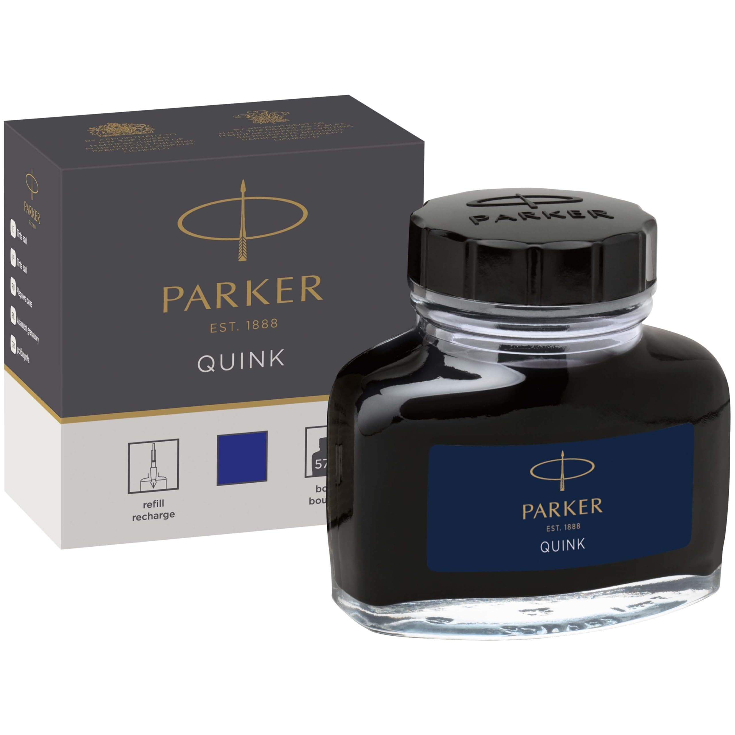 – Parker Fountain Pen Ink Bottle | Blue QUINK Ink | 57 ml Fountain Pen Refill