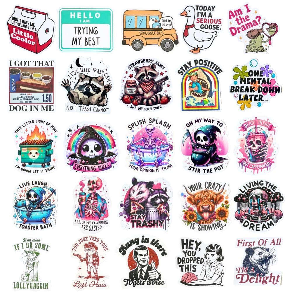 25PC Funny Magnets Bulk Fun Cool Cute Refrigerator Fridge Magnet Sayings Set for Adults Work Office Locker Car Women Men Boys Girls Meme Retro Vintage Sassy Nerdy Hilarious Weird for Teacher Nurse