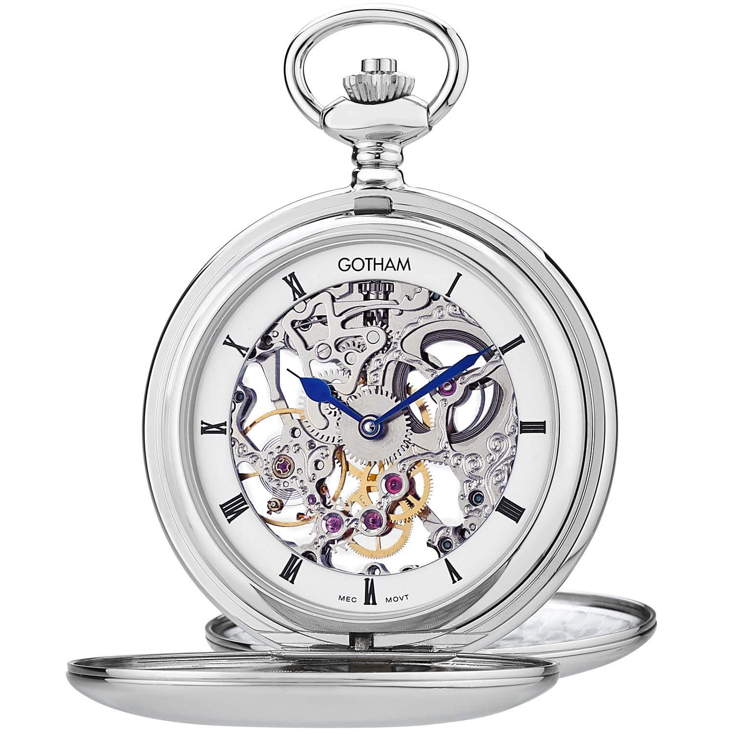 Gotham Men's Silver-Tone Mechanical Pocket Watch with Desktop Stand # GWC18804S-ST