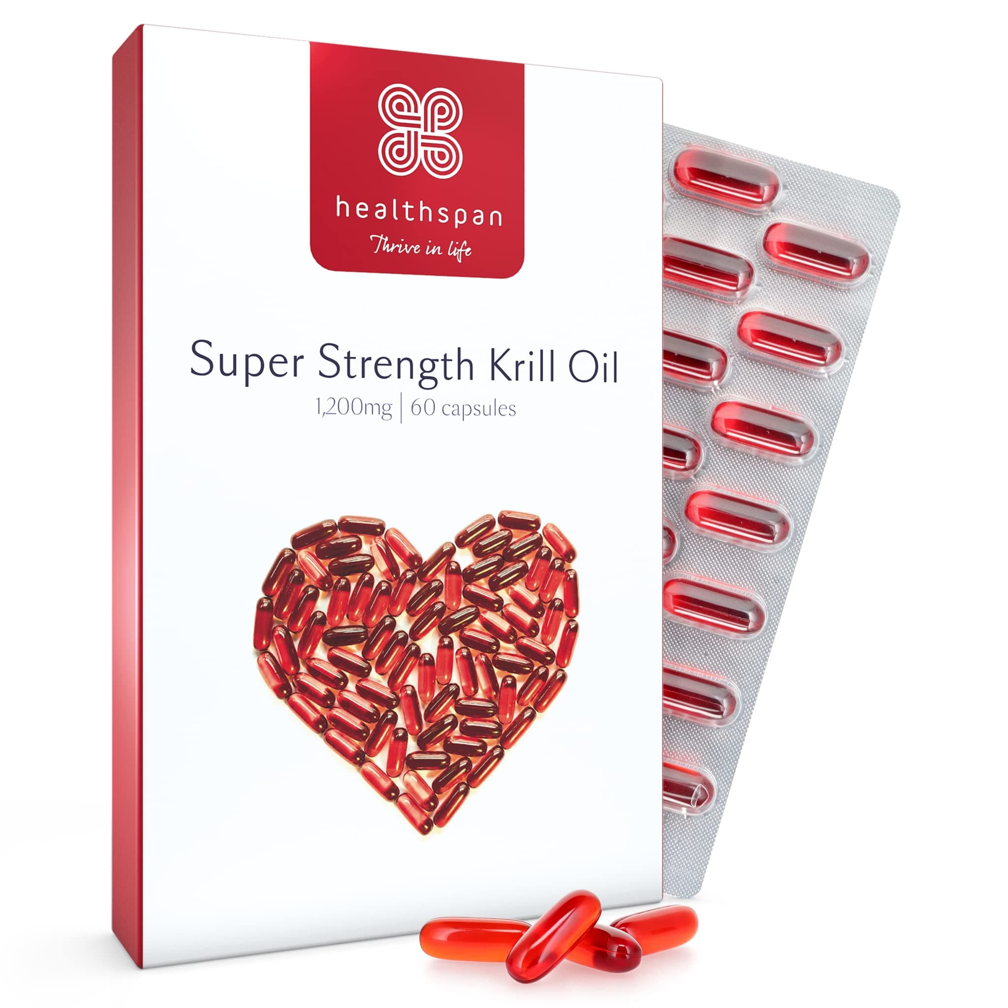 Healthspan Krill Oil 1,200mg | 60 Capsules | Naturally Rich in Astaxanthin | Sustainably Sourced | Vanilla Flavoured | Astaxanthin | Marine Phospholipids