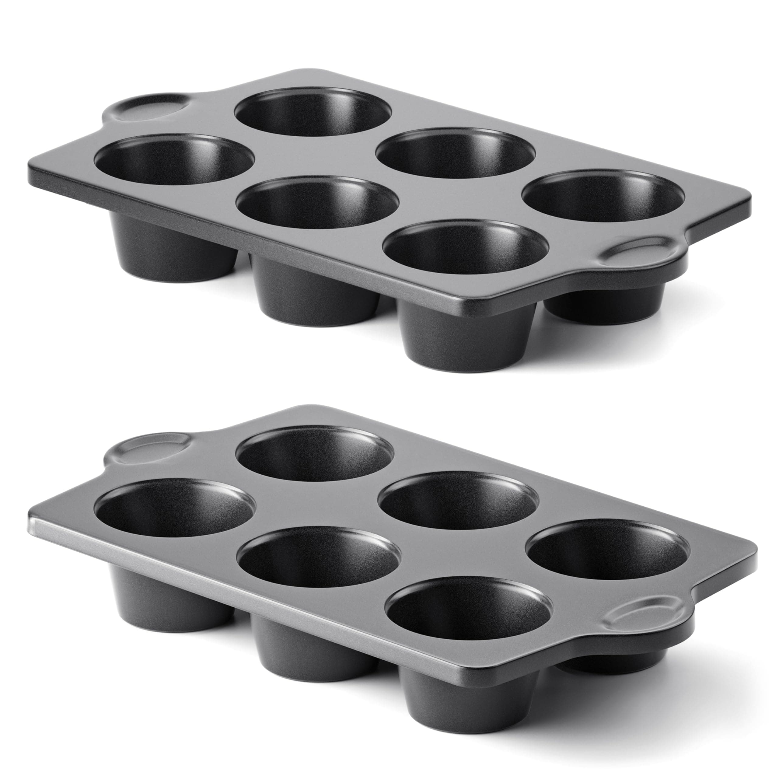Nonstick Jumbo Muffin Pan, 2 Pack Large Cupcake Tin for Baking, Cup Cake Tray, 3.5dia, 6 Cup, Premium, Extra Thick, Dishwasher Safe