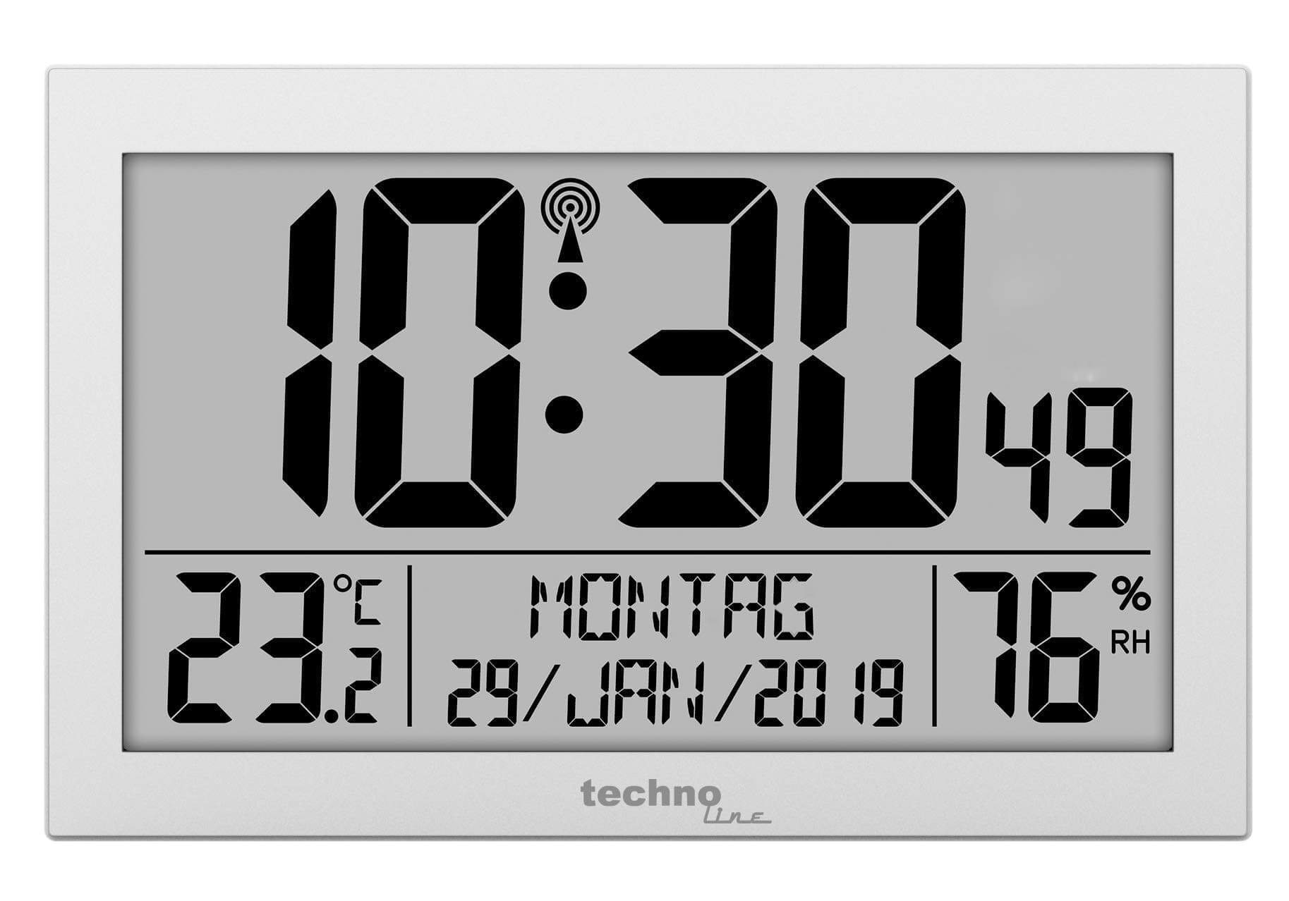 Technoline WS8016 WS 8016 Radio Controlled Wall Clock with Temperature Display Plastic Silver Small 22.5 x 14.3 x 2.4 cm