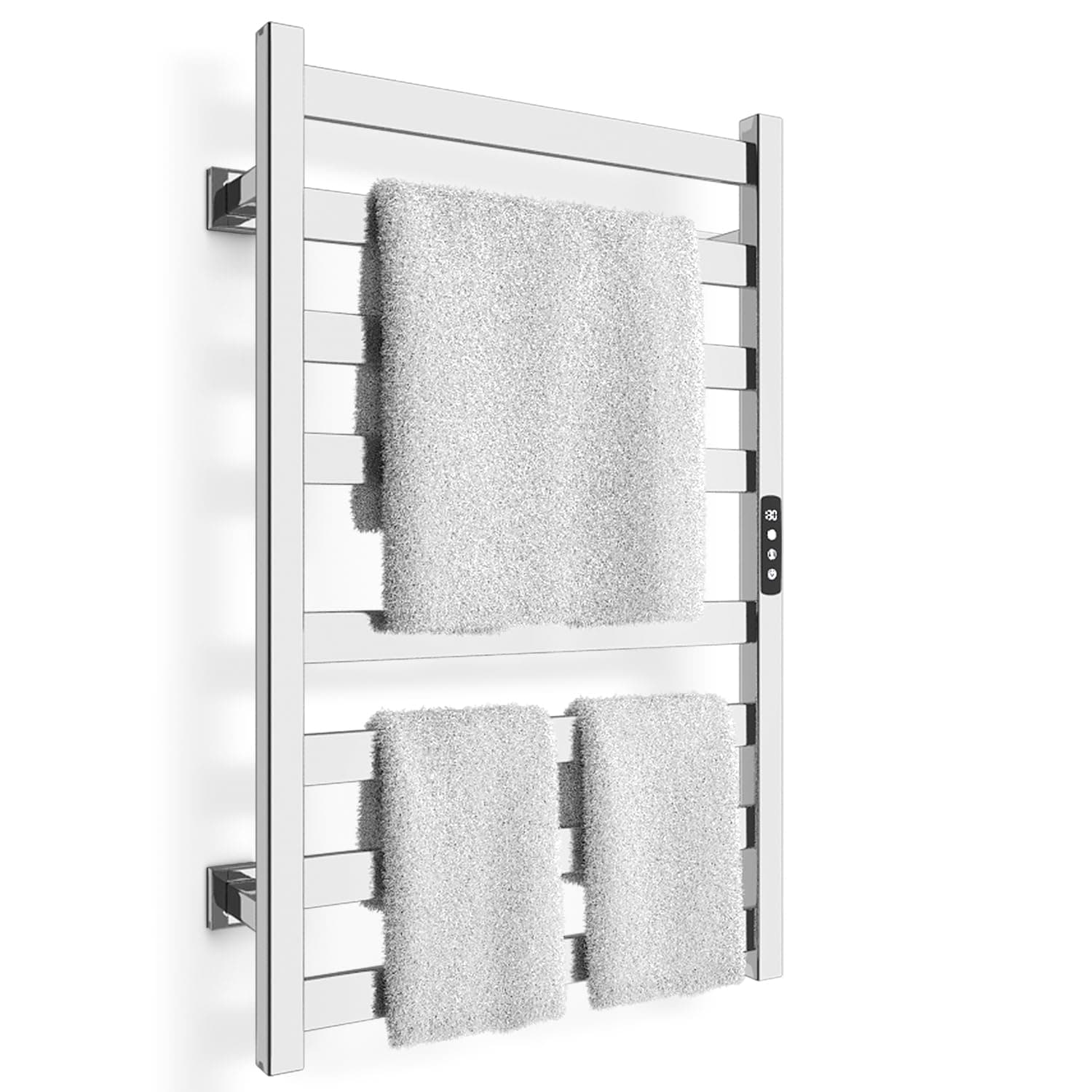 Towel Warmer, Towel Heater Rack for Bathroom, 8-bar Electric Towel Dryer Wall-Mounted Plug-in Bath Heater, 304 Stainless Steel Hot Towel Rack with Timer and Smart Temperature Control