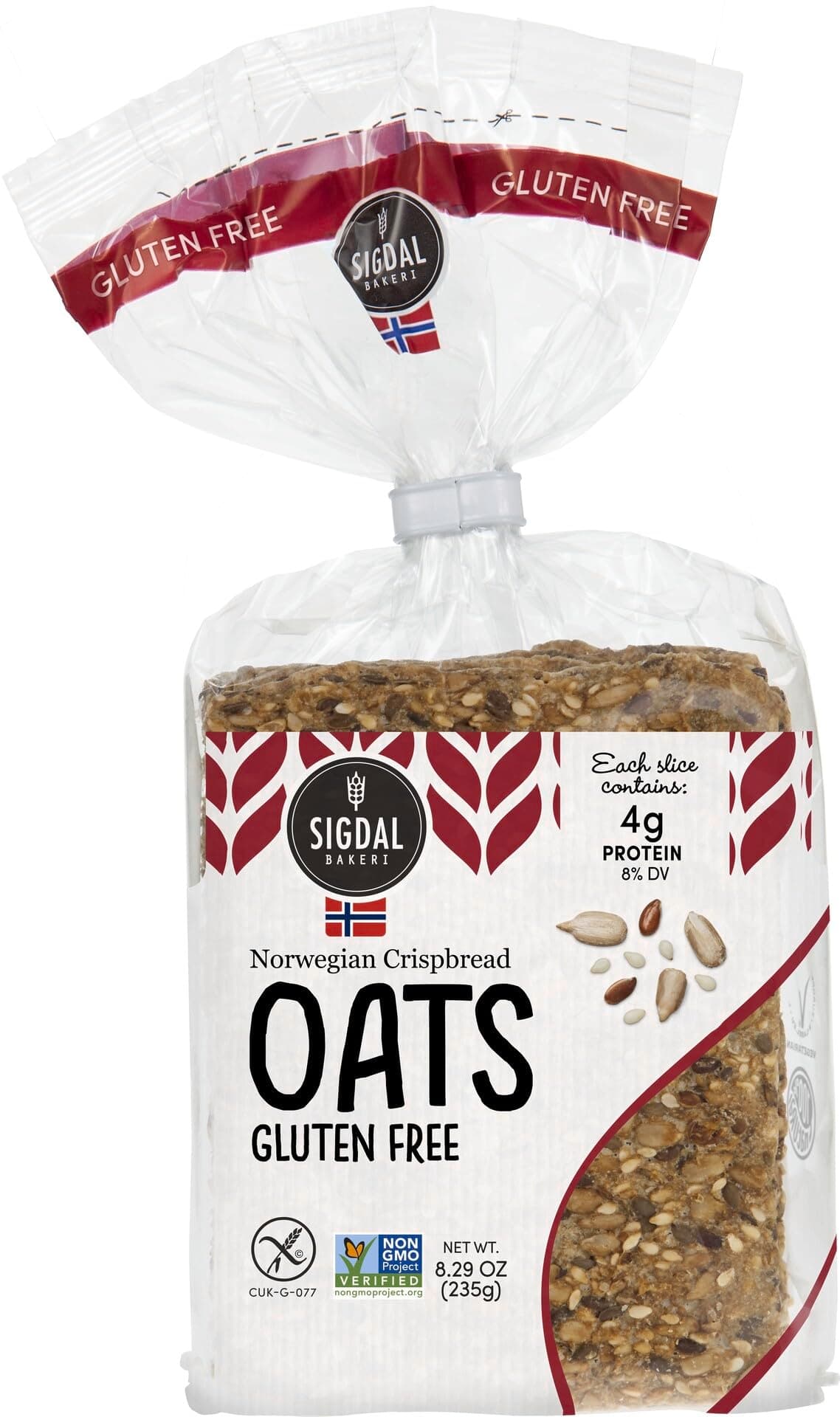 Sigdal Bakeri Gluten Free Oats | Norweigan Wholegrain Crispbread | All Natural, Non-GMO, 8.29 oz (235g) (Pack of 6)