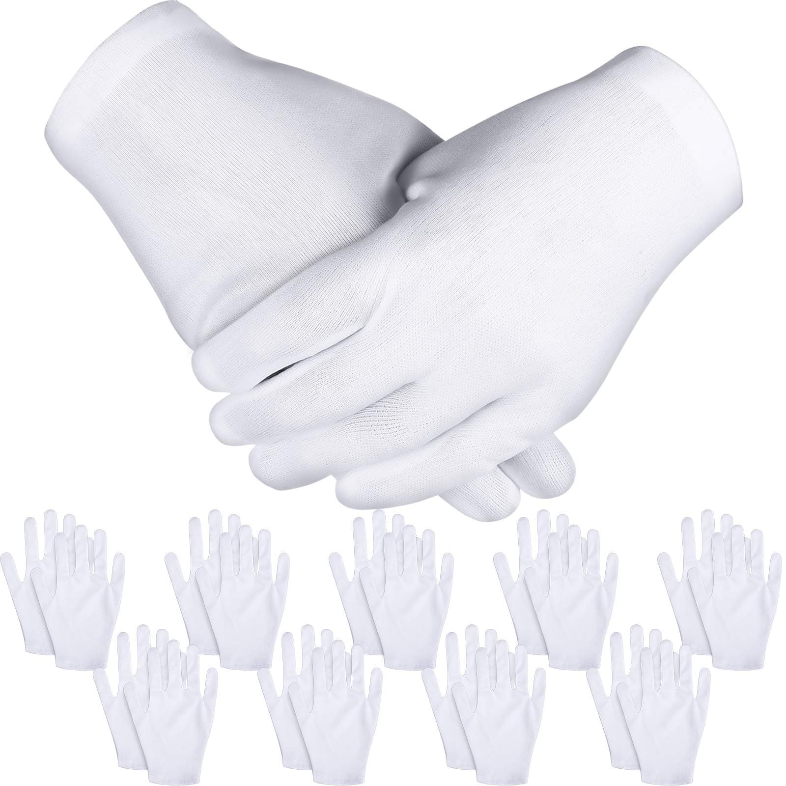 Zhehao 48 Pieces White Cotton Gloves Soft Stretchy Large Size Working Cotton Gloves Coin Jewelry Silver Inspection, Stretchable Lining Reusable Mittens for Women Men