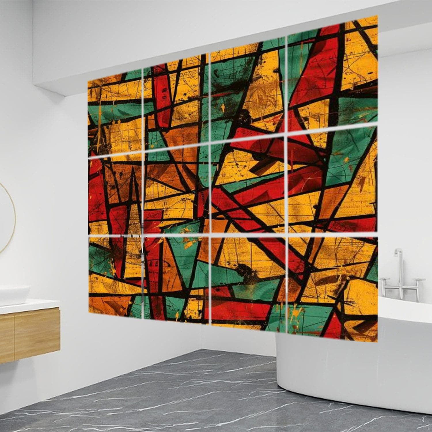 12 PCS Hanging Room Divider Vintage Abstract Geometric Canvas Warm Glow Decorative Solid PVC Board Screen Panels Room Partition Wall Screen Panels for Bedroom Living Dining Room