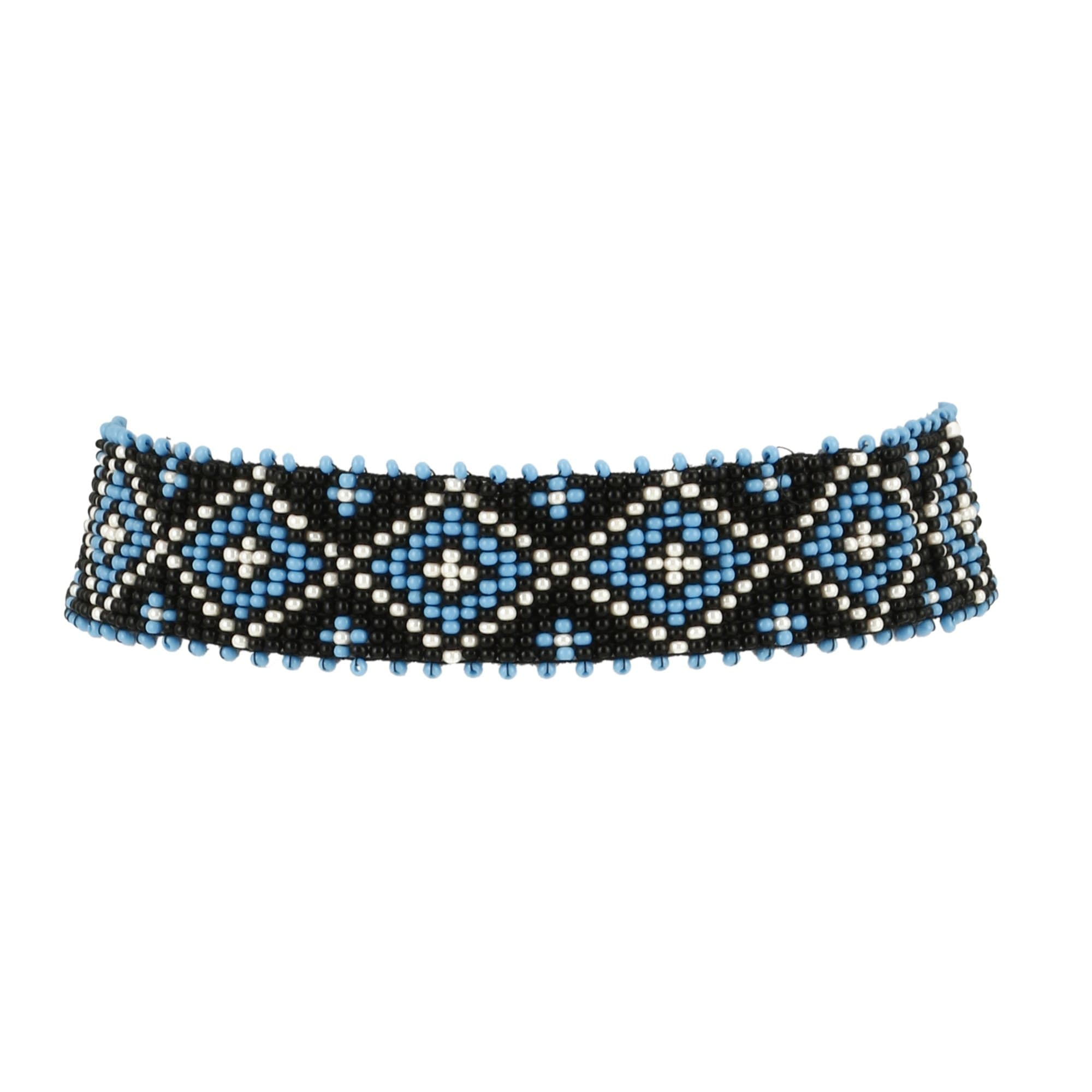 El Allure Seed Bead Native American Inspired Style Seed Beaded Choker Black,Off White And Turquoise Patterned Handmade Delicate Costume Fashion Unique Preciosa Jablonex Necklace Choker For Women.
