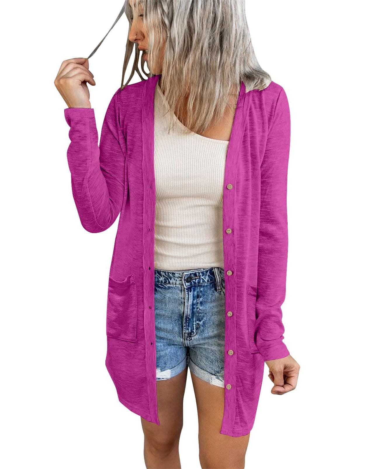 MEROKEETY Women's Open Front Lightweight Cardigan Long Sleeve Button Down Loose Outwear