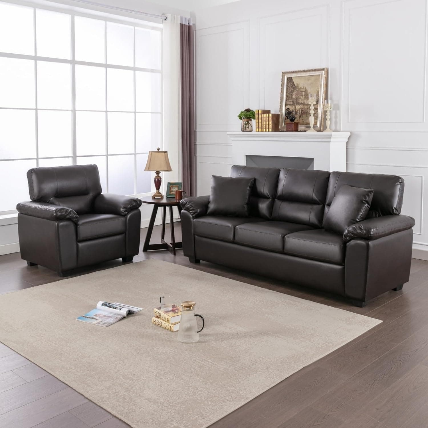 Caradel Anderson 3+1+1 Sofa Set for Living Room | Leatherette Sofa | 5 Seater Sofa Bedroom,Office Furniture | Leather Sofa Set for Living Room | Sofa Set 5 Seater Brown Color