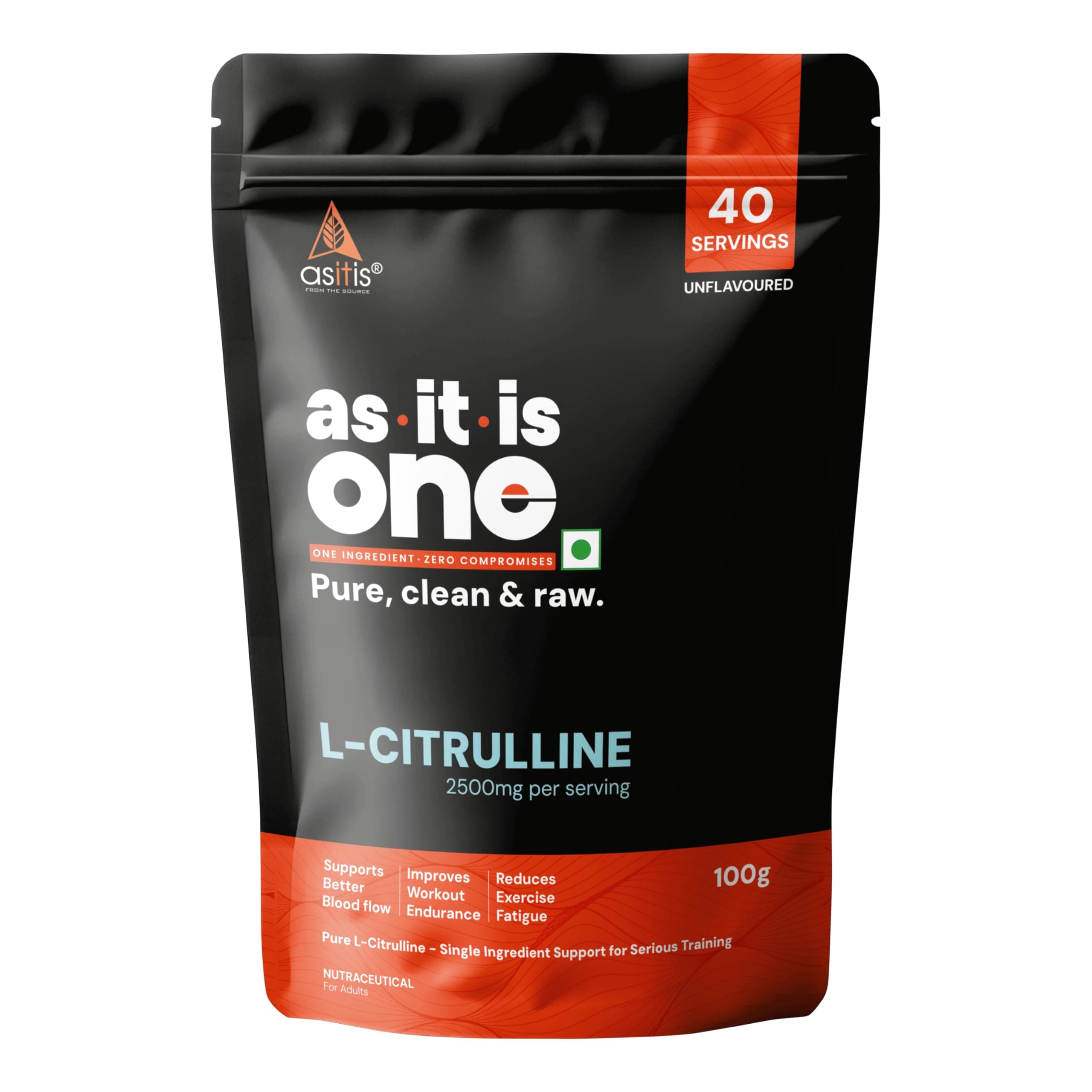AS-IT-IS One L Citrulline Malate Powder, Unflavoured, Unsweetened, 100g - Supports Blood Flow, Nitric Oxide Production & Endurance