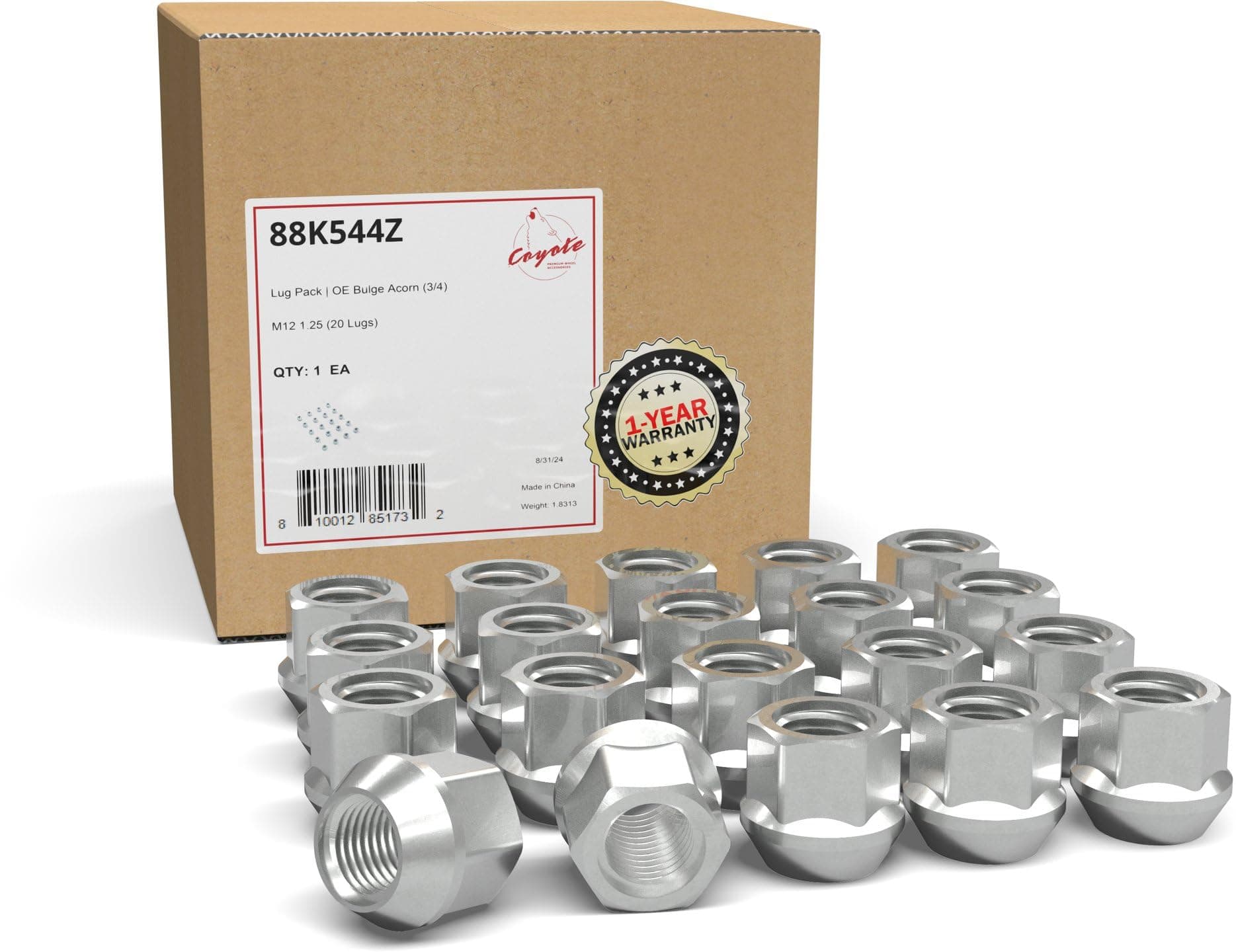 Wheel Accessories Parts 20 Pcs M12x1.25 12x1.25 Thread Open End Bulge Acorn 21mm 0.84" Long Lug Nuts Zinc 3/4" 19mm Hex Fits Most Subaru Pass Cars | Nissan Pass Cars with Aftermarket Wheels