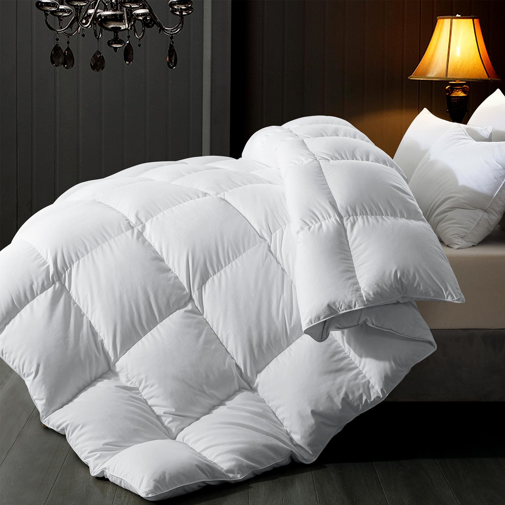 Feather Comforter King Size, Filled with Feather and Downfiber, Luxurious Fluffy Hotel Style White Bedding Comforter, 100% Cotton Duvet Insert Medium Warmth for All Season, 106x90 Inch