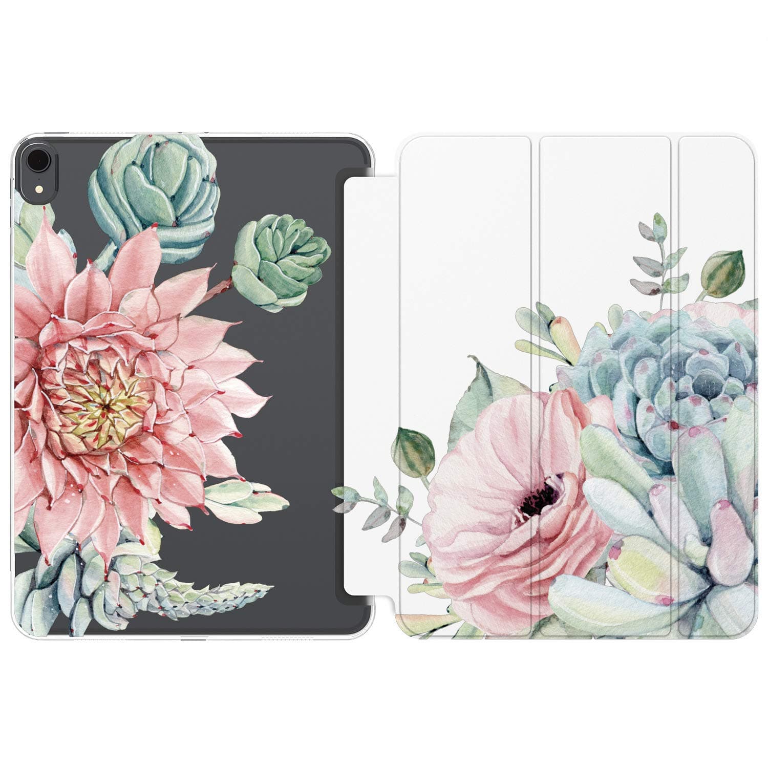 Case for iPad Pro 13 M4 Air M2 11 2024 4th 10.9 2022 10.2 12.9 10.5 9.7 Mini 6 5 4 3 2 1 Blossom Magnetic Closure Succulent Watercolor Cute Floral Flowers Design Print Pastel Stand