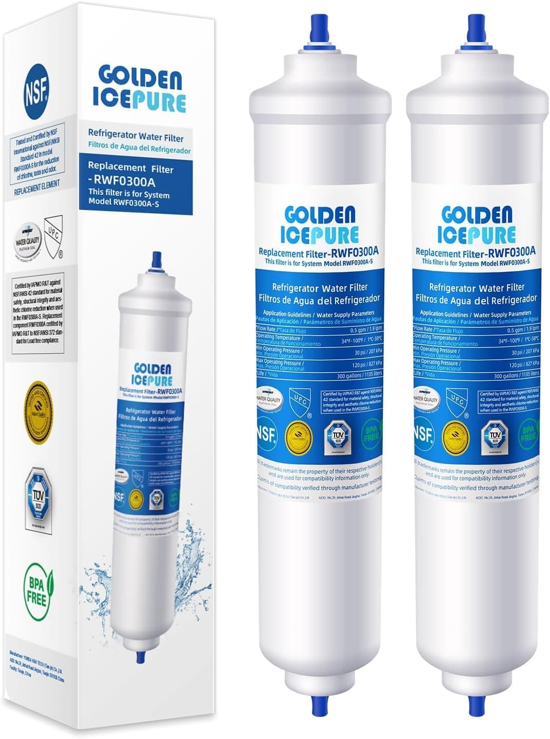 GOLDEN ICEPURE Water Filter Replacement for Samsung DA29-10105J, DA29-10105J HAFEX/EXP, WSF-100, DA99 02131B, EF9603, HAIER LG Fridge Water Filter 2 Pack RWF0300A (Invoice Available)