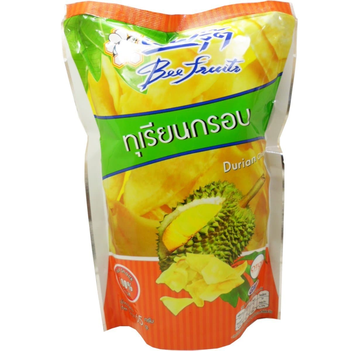 Crisp Fried Durian Chips Snack Real Fruit Net Wt 65 G (2.29 Oz) Bee-fruits Brand X 6 Bags