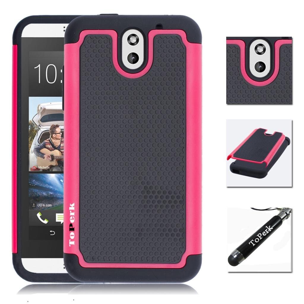 HTC Desire 610 Case, ToPerk (TM) Cyber Grid Armor Case + Free HD Screen Protector & Stylus Pen As Bundle Sale - Pink