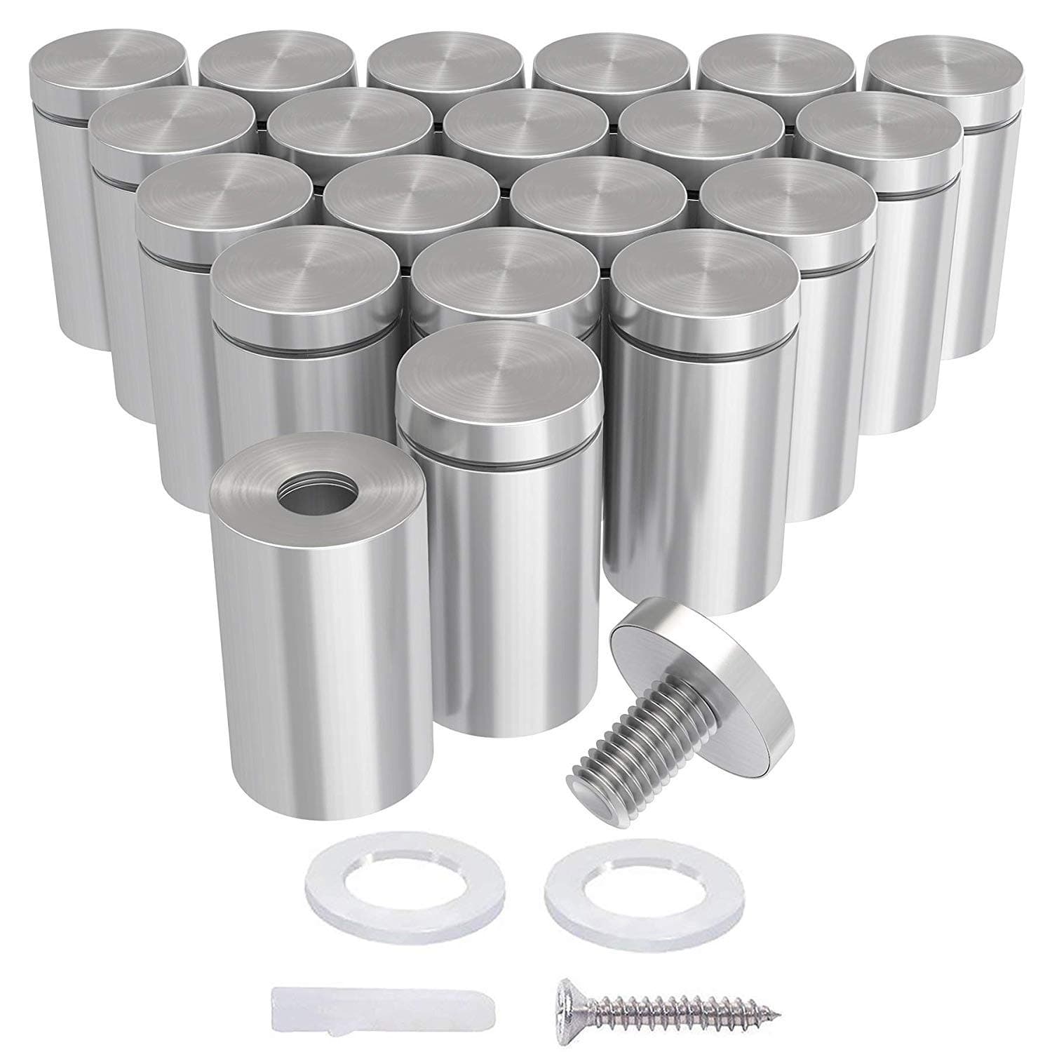 20-Pack Standoff Screws (1 in. Dia x 1 in. L), Stainless Steel Standoff Mounting Hardware for Acrylic Signs, Silver