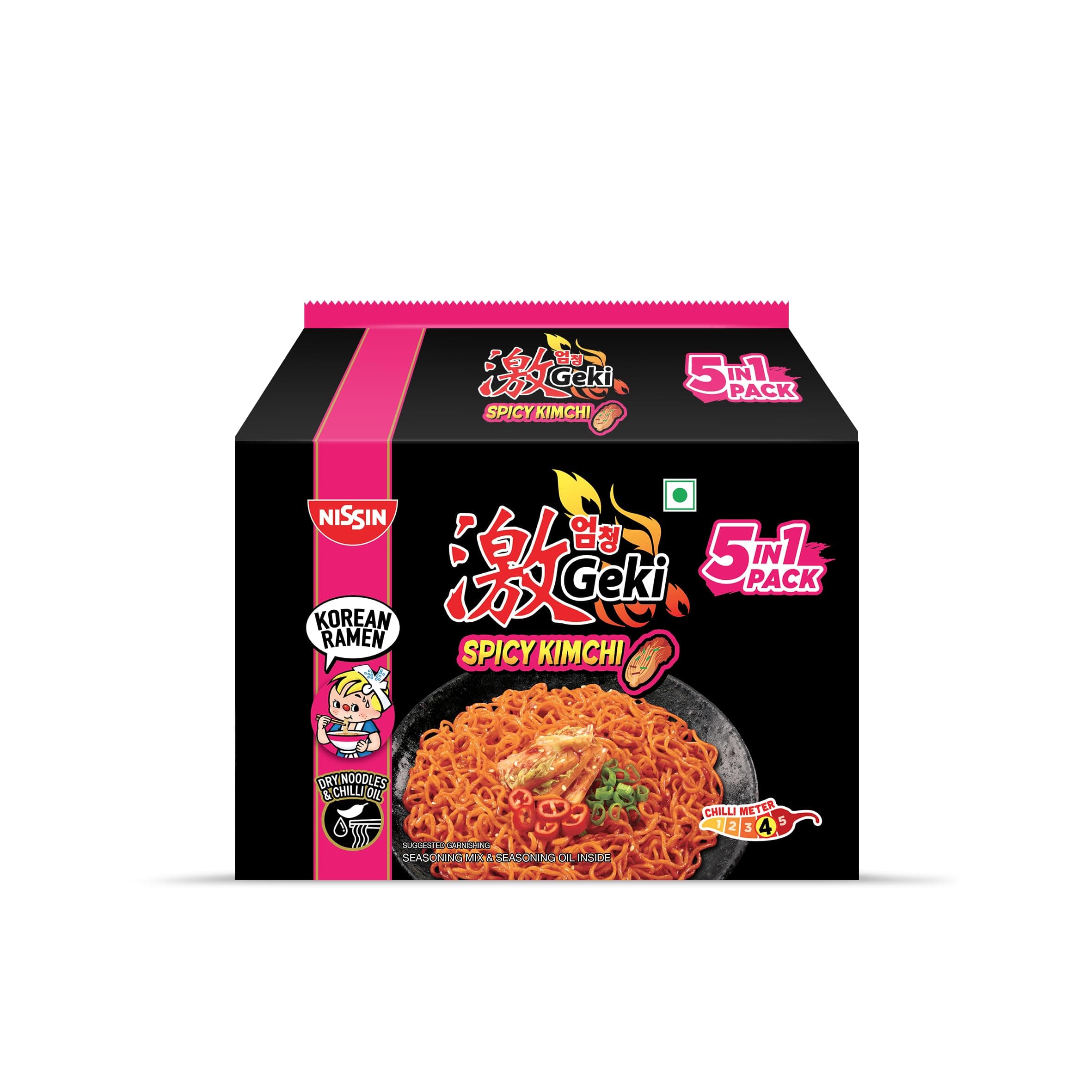 Nissin Geki Korean Ramen Spicy Kimchi Instant Noodles 5 in1, 400gm