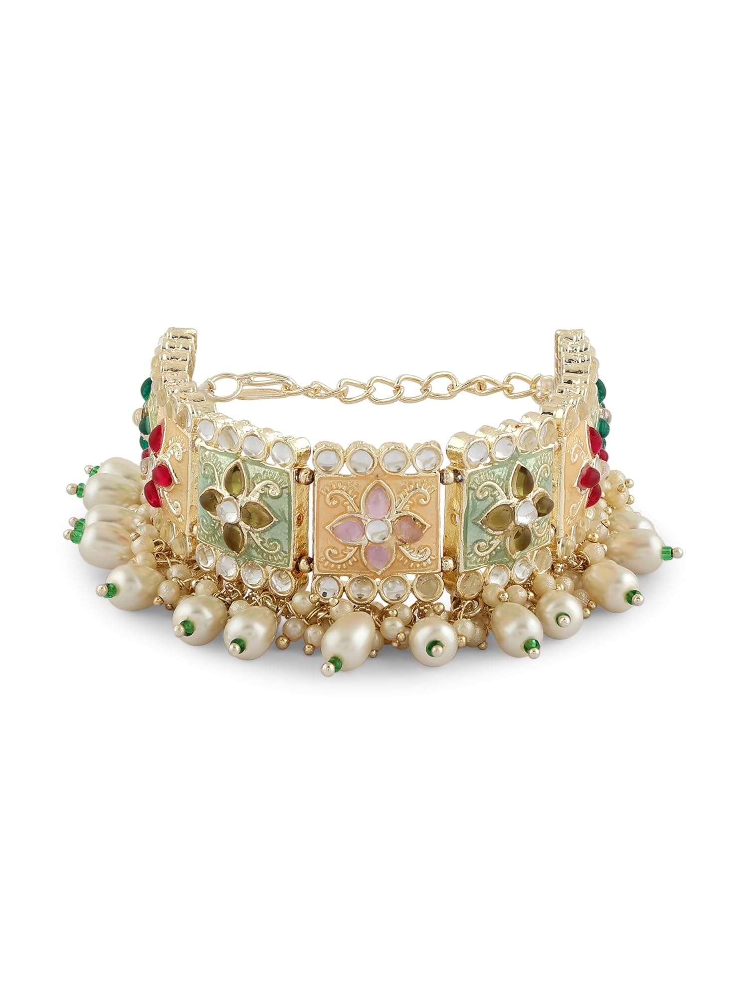ZAVERI PEARLS Multi Colour Enamel Kundan & Beads Ethnic Bracelet For Women-ZPFK16769
