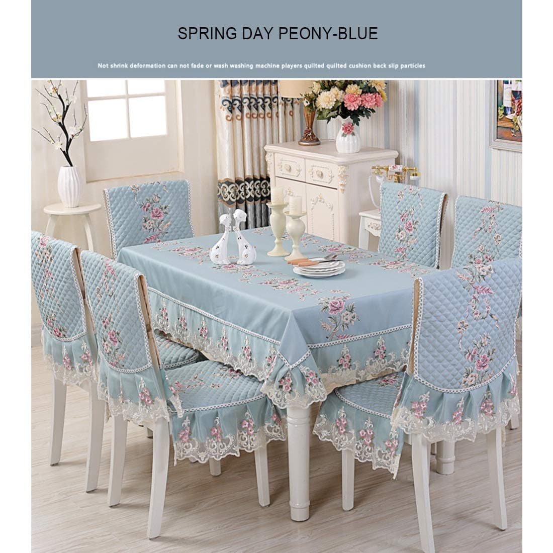 Kunliyin YY1 Floral Pattern Dining Chair Cushion Tablecloth Set Lace Home Dining Chair Set (PATTERN : Spring day peony - blue)