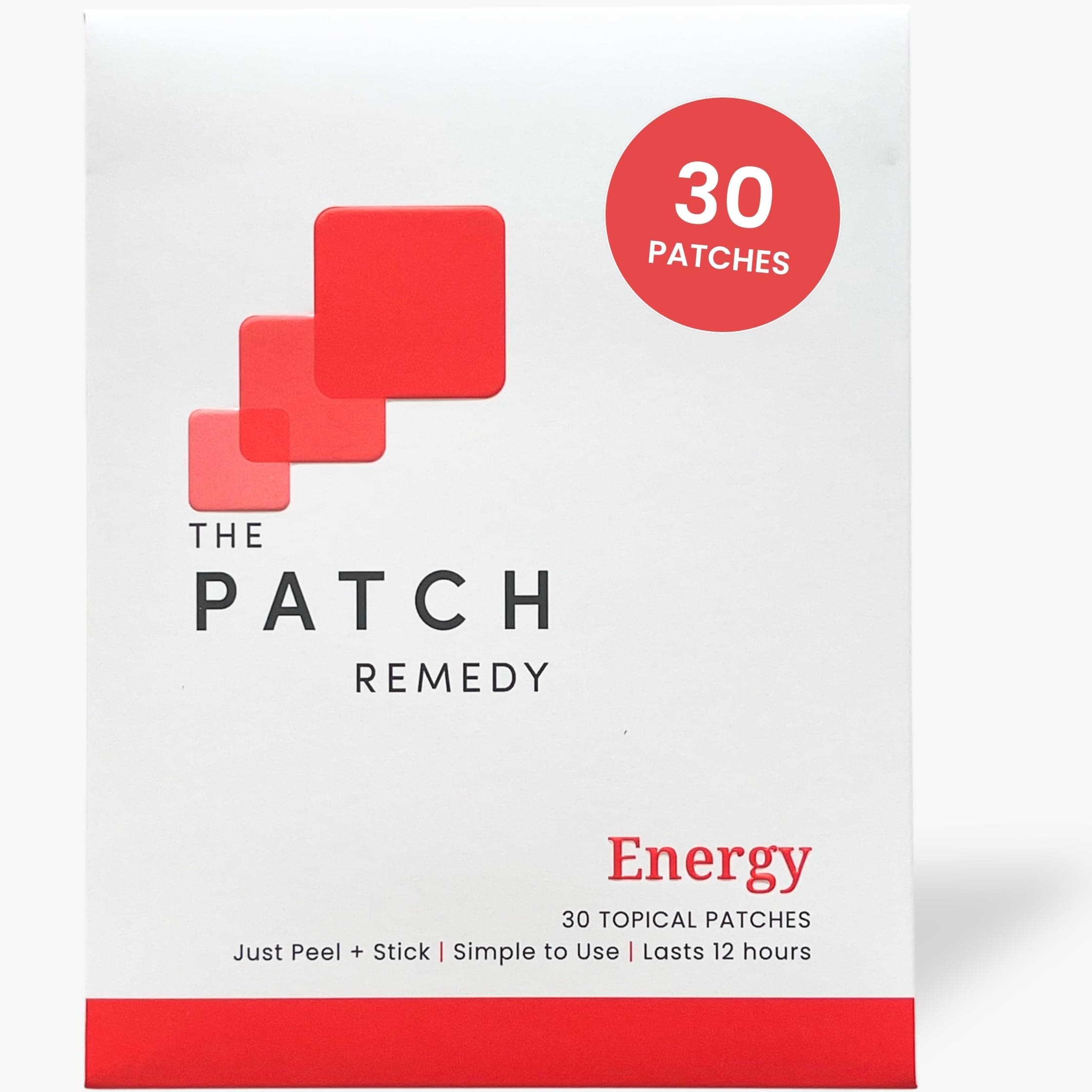 The Patch Remedy Energy Patches | 30 Topical Patches | Caffeine from Guarana, Taurine, Vitamin B6, Vitamin B3, Vitamin B5, Green Tea | 12-24 Hours
