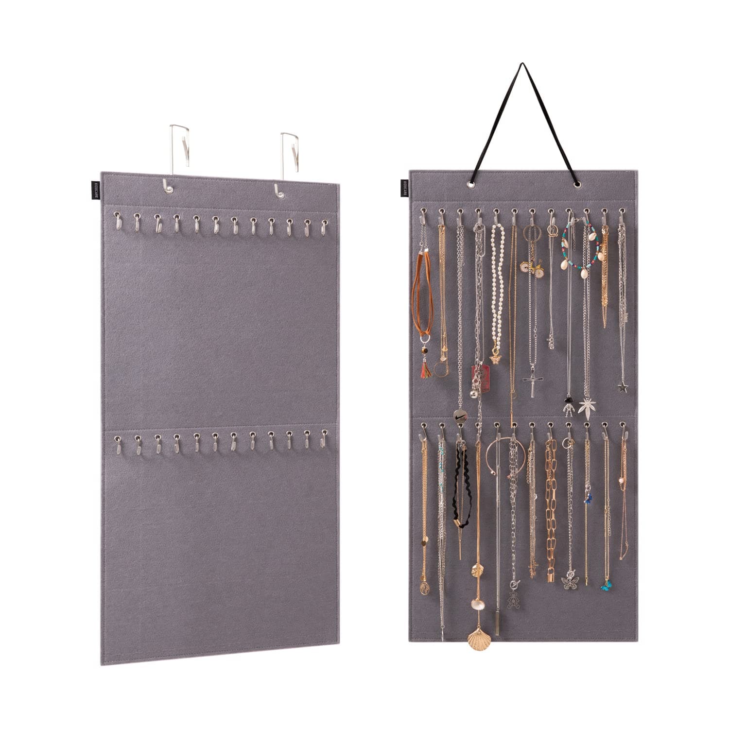KGMCAREHanging Jewelry Organizer Storage with 24 Hooks Wall Mounted Jewelry Display Hanging on Door Closet Necklace Holder for Bracelet Ring Chain-Patent Design(Gray)