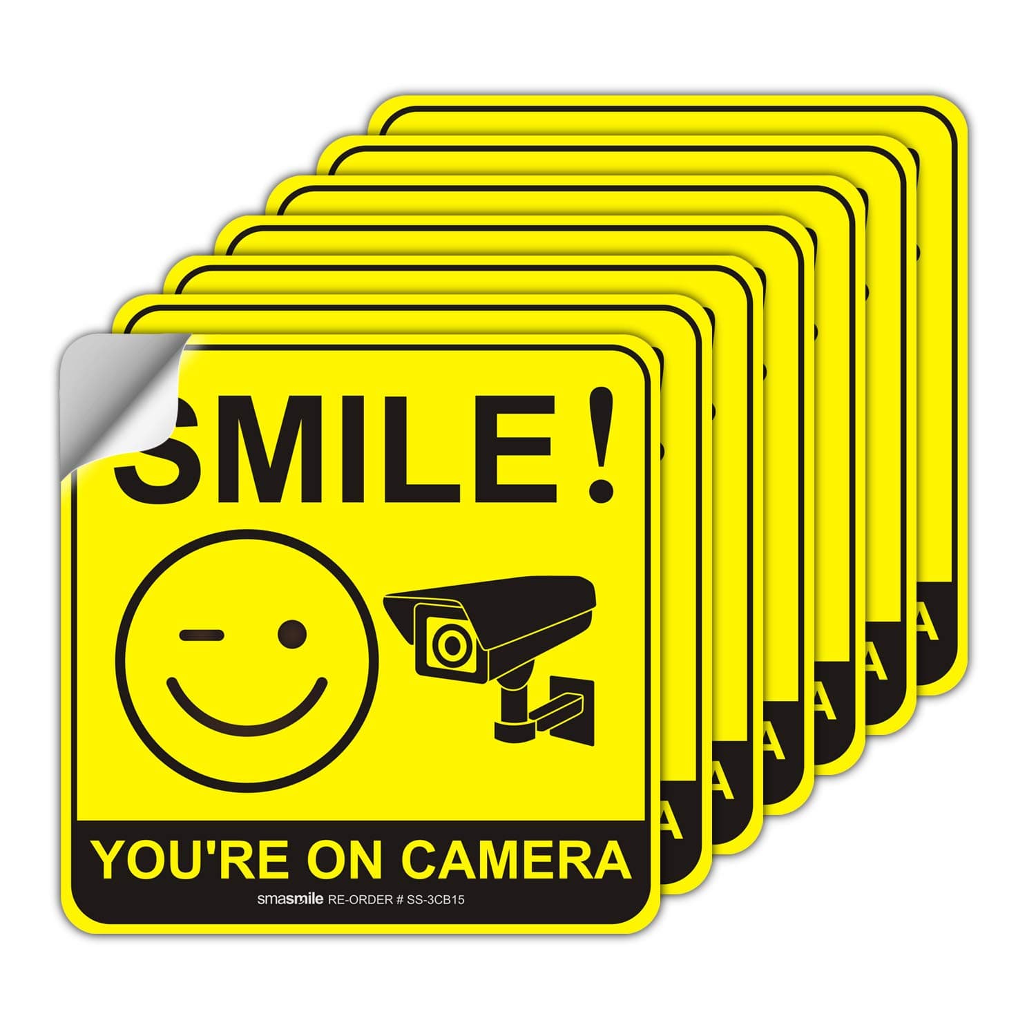 Smile You’re on Camera Sign, 7 Pack 6x6 Inch ,Video Surveillance Signs, Security Camera Sign for Home, Business, Driveway Alert, CCTV Camera Sticker, Vandalism Robbery & Theft Prevention